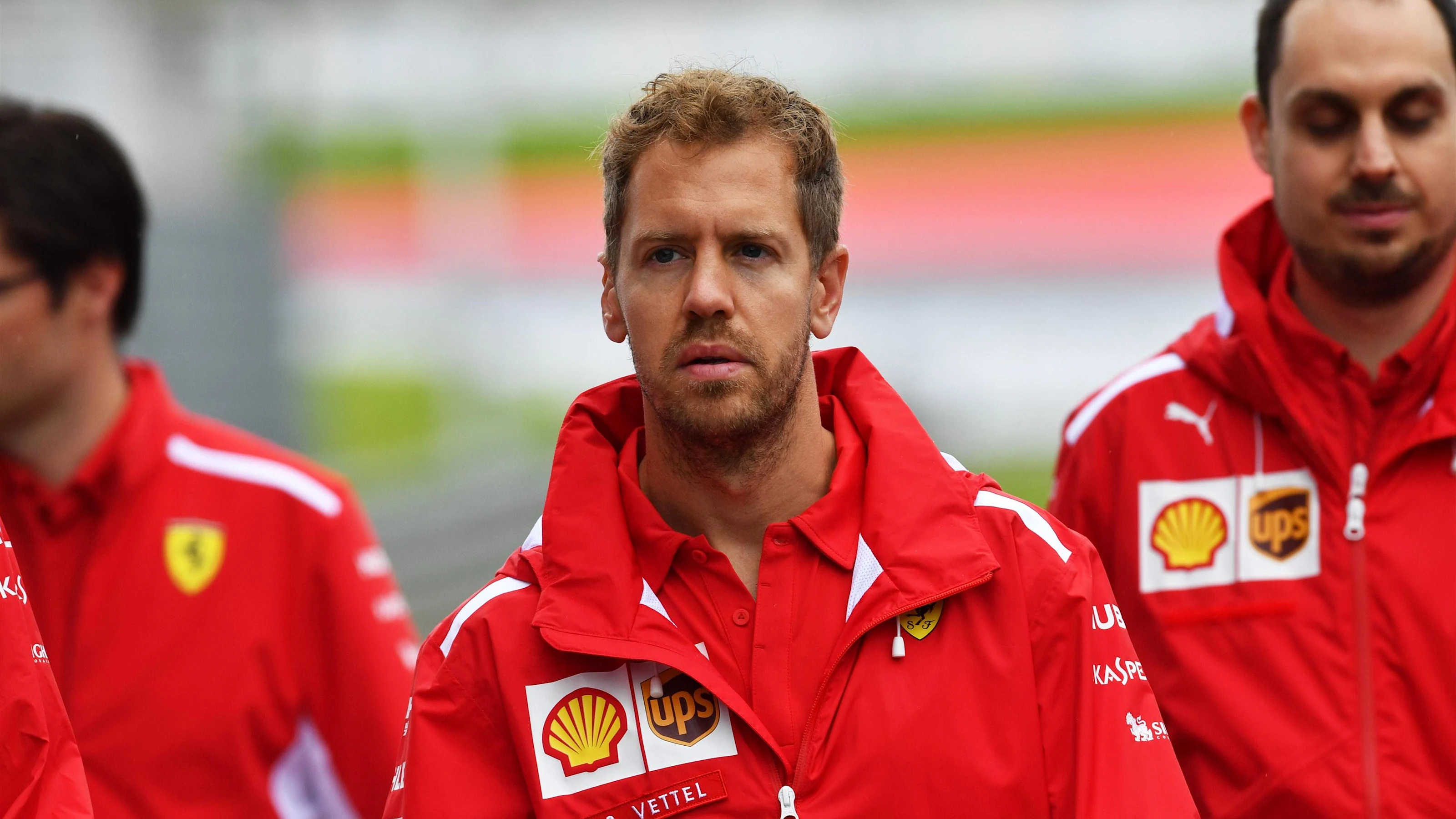 Sebastian Vettel (GER) Ferrari walks the track with the team at Formula One World Championship,