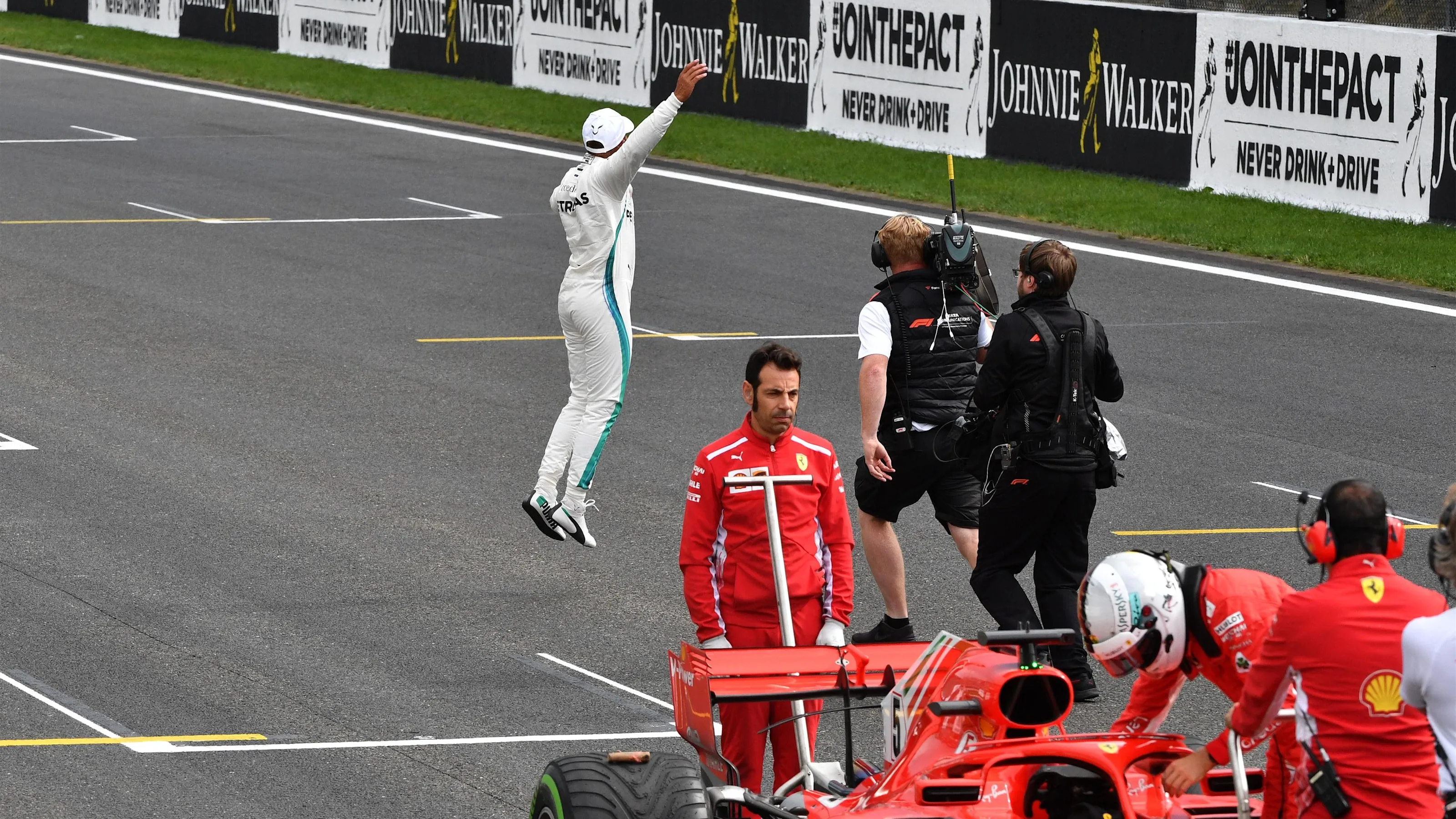 Pole sitter Lewis Hamilton, Mercedes AMG F1 celebrates in parc ferme at Formula One World