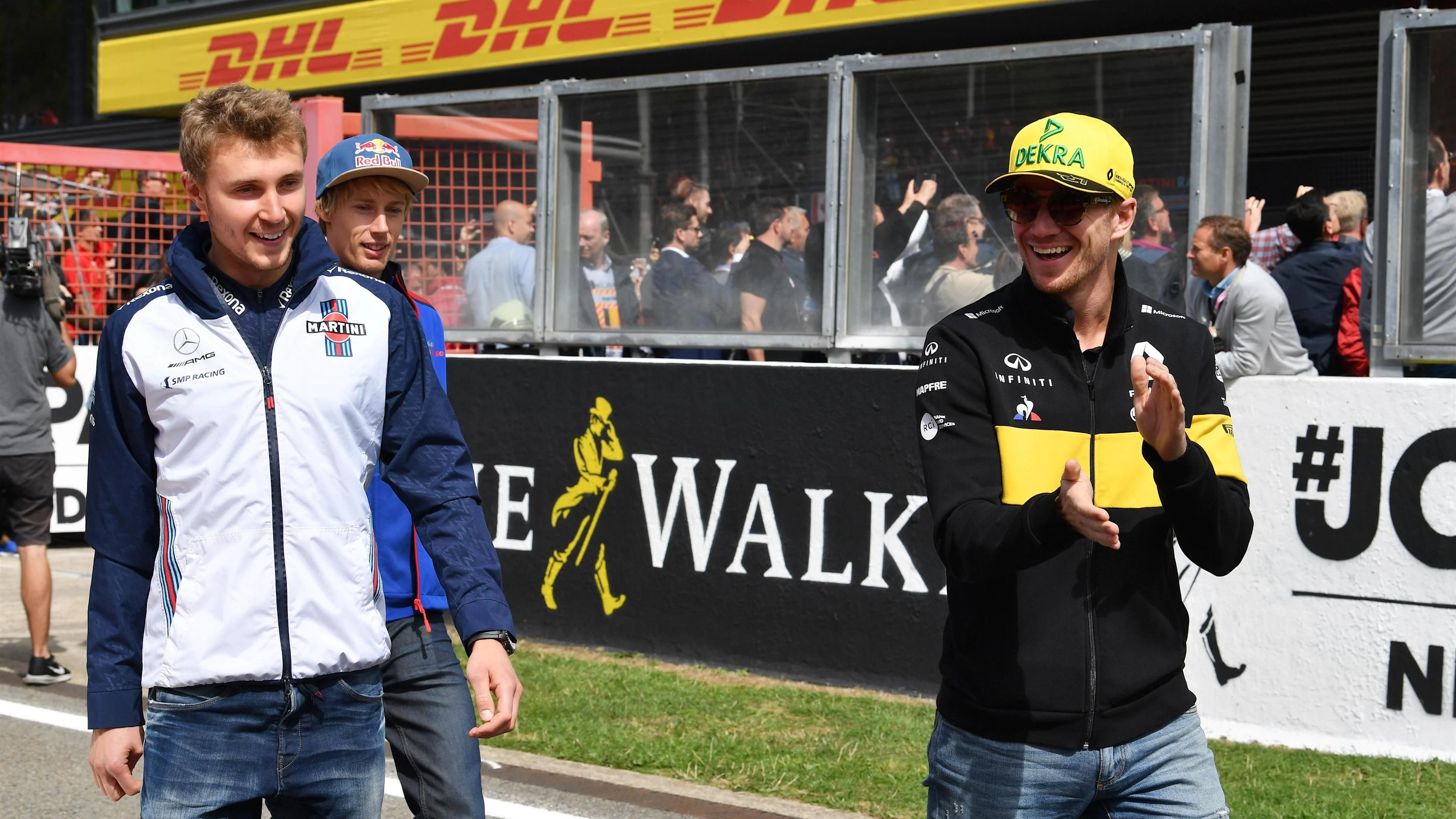 Sergey Sirotkin, Williams Racing and Nico Hulkenberg, Renault Sport F1 Team on the drivers parade