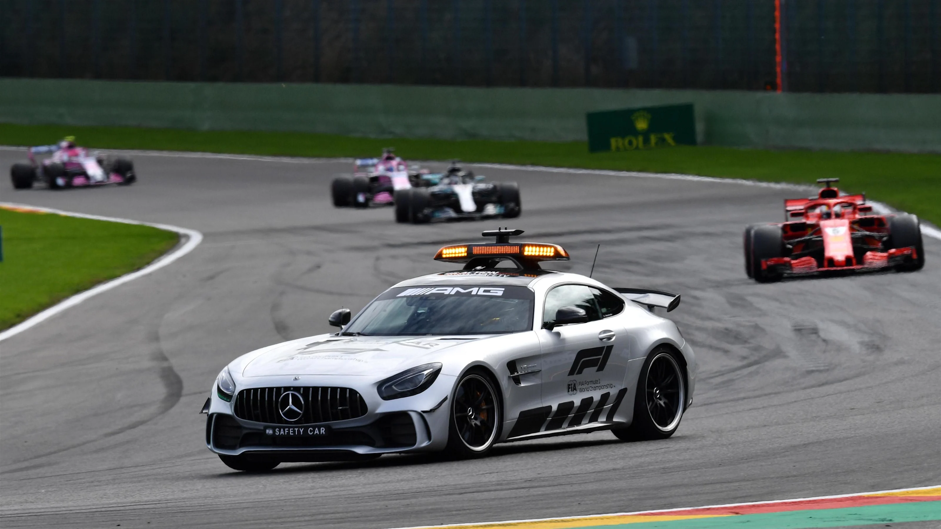 Safety car leads the field at Formula One World Championship, Rd13, Belgian Grand Prix, Race, Spa