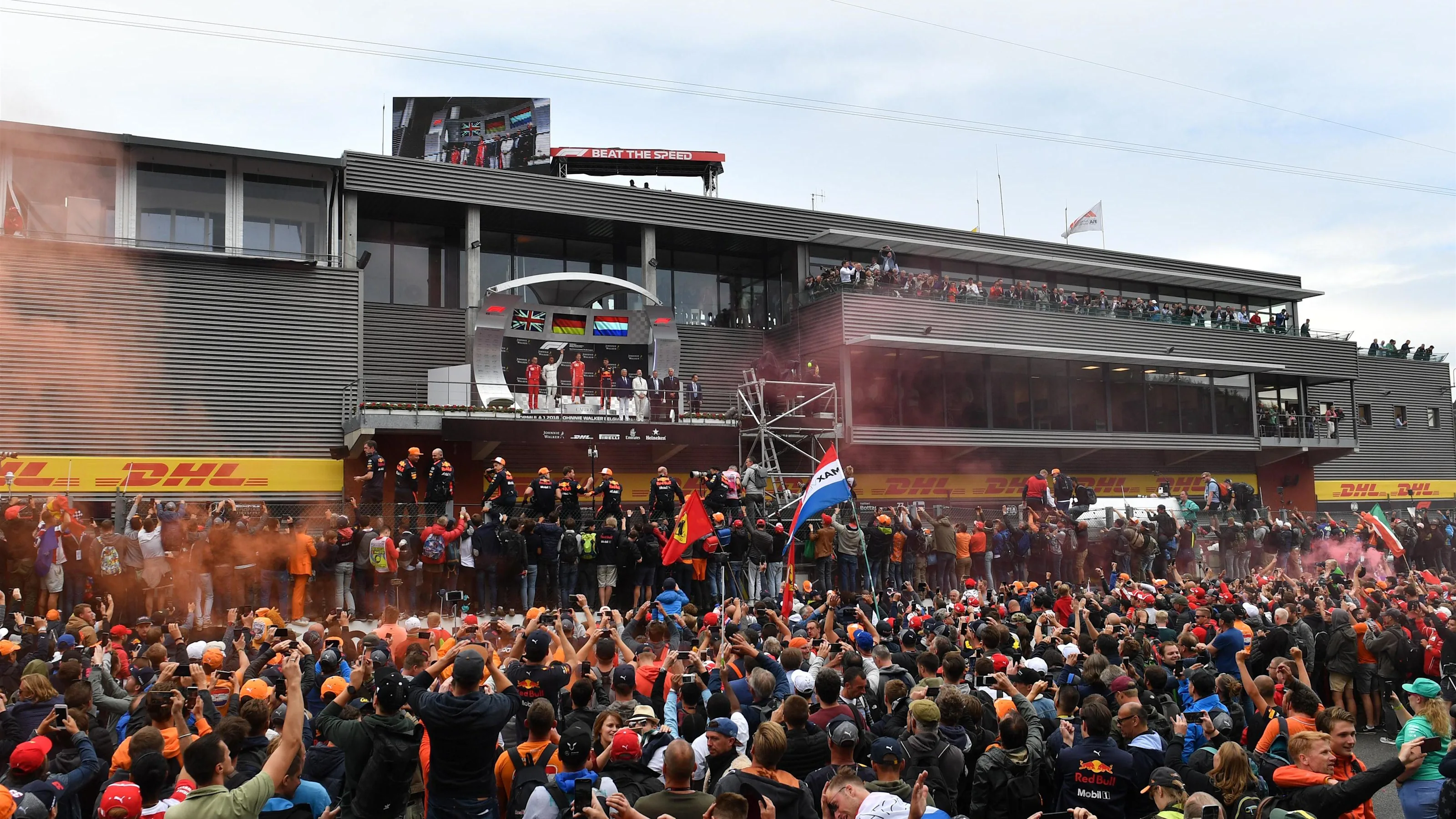 Podium celebrations at Formula One World Championship, Rd13, Belgian Grand Prix, Race, Spa