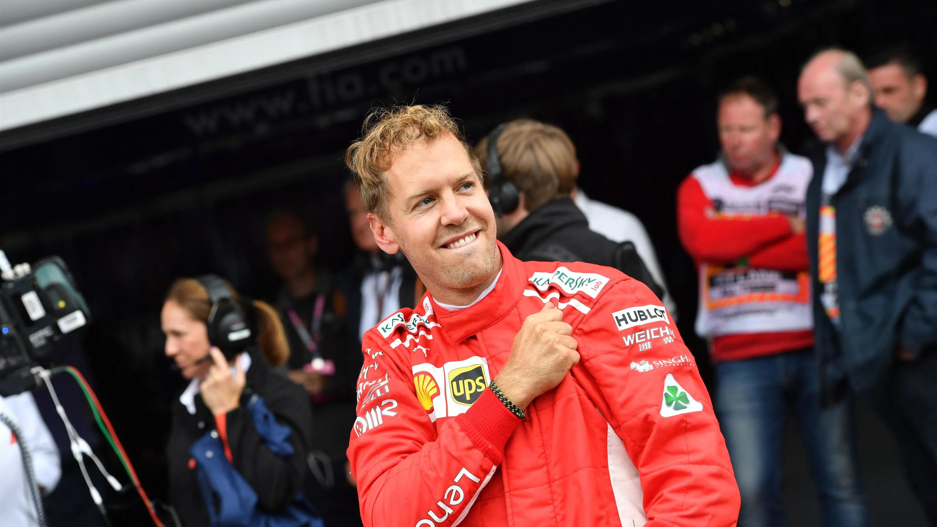 Race winner Sebastian Vettel, Ferrari celebrates in parc ferme at Formula One World Championship,