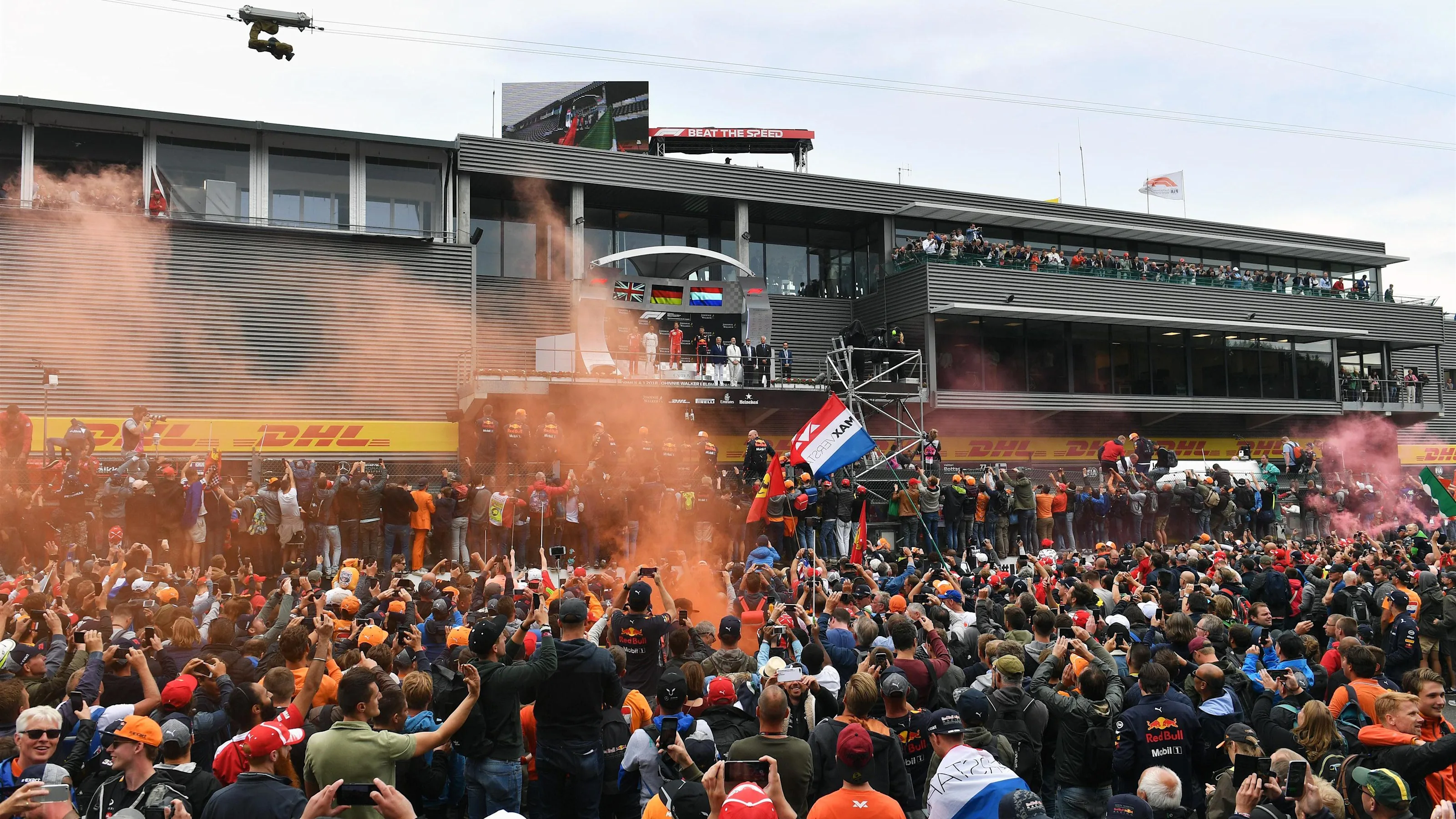 Podium celebrations at Formula One World Championship, Rd13, Belgian Grand Prix, Race, Spa