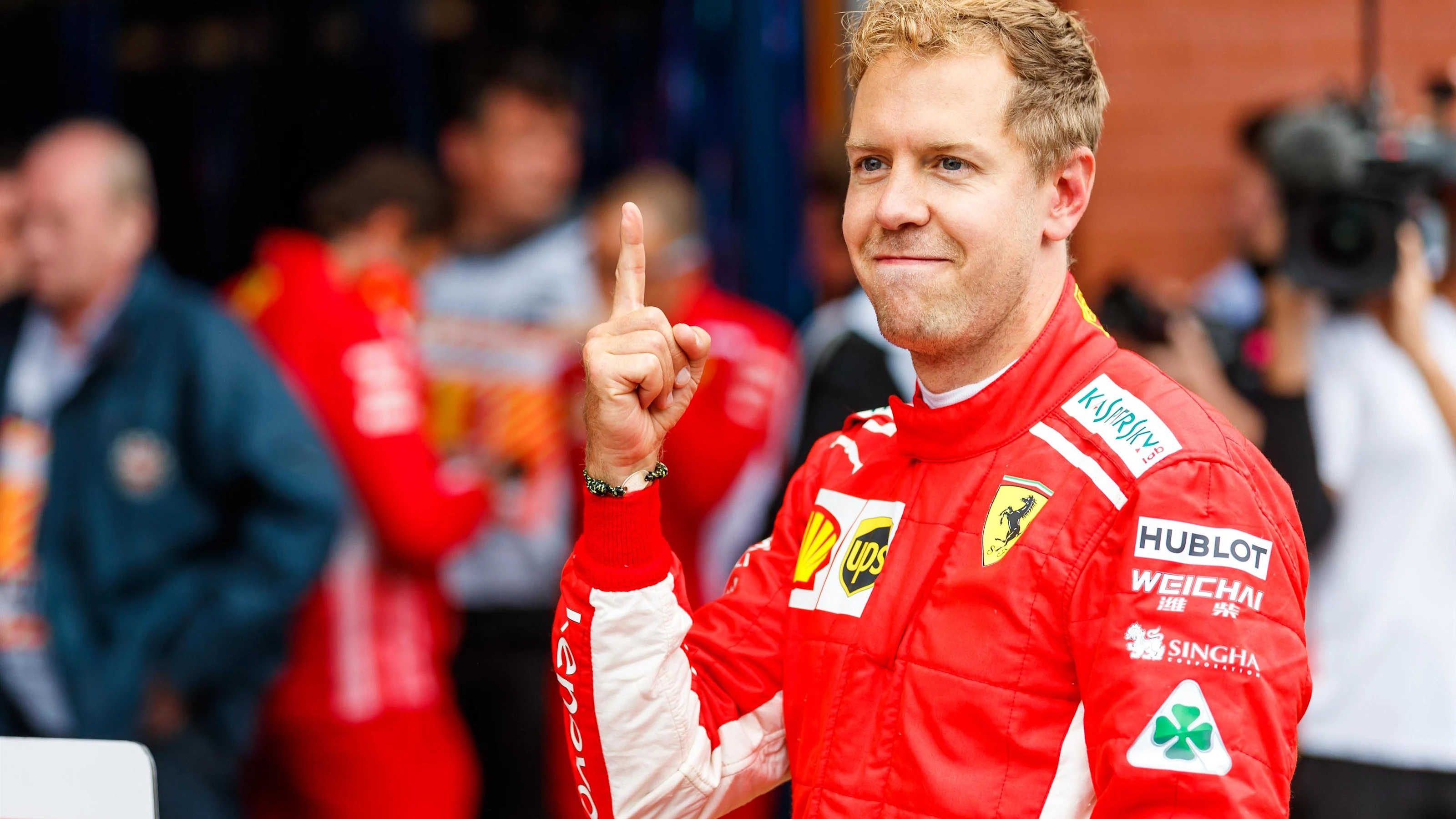 Race winner Sebastian Vettel, Ferrari celebrates in parc ferme at Formula One World Championship,