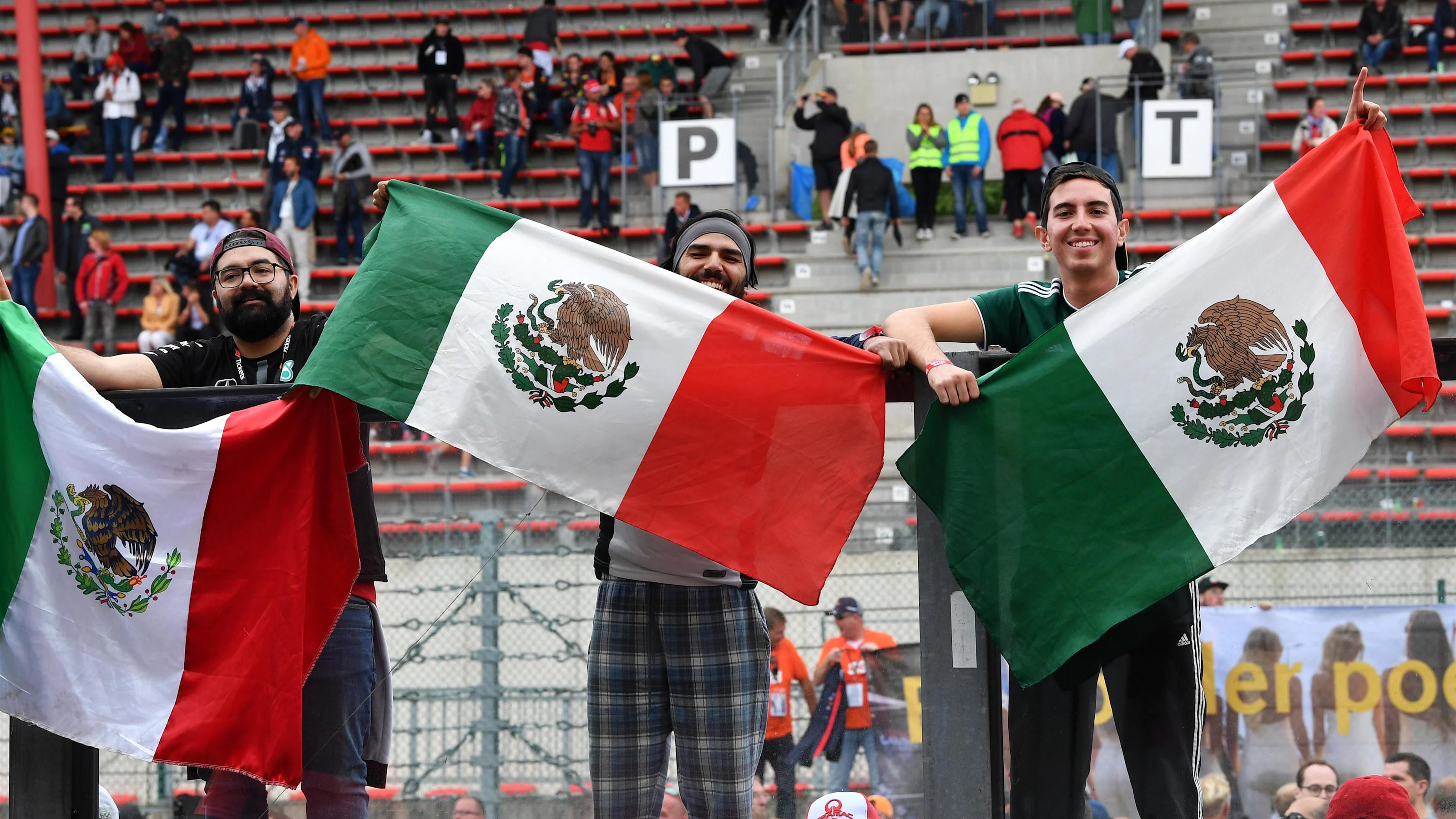 Mexican fans and flags at Formula One World Championship, Rd13, Belgian Grand Prix, Race, Spa