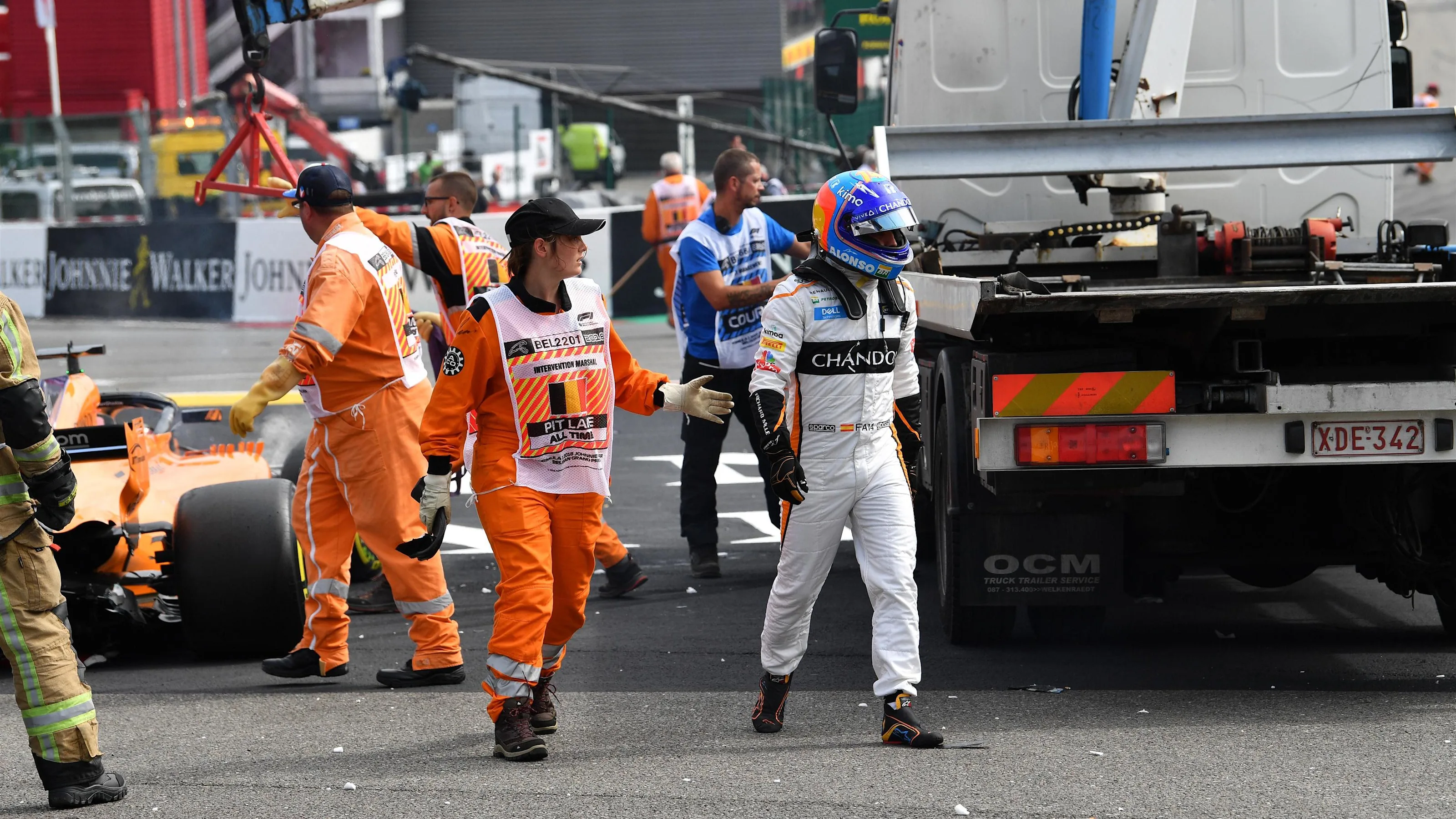 Fernando Alonso, McLaren MCL33 crashed out of the race at Formula One World Championship, Rd13,