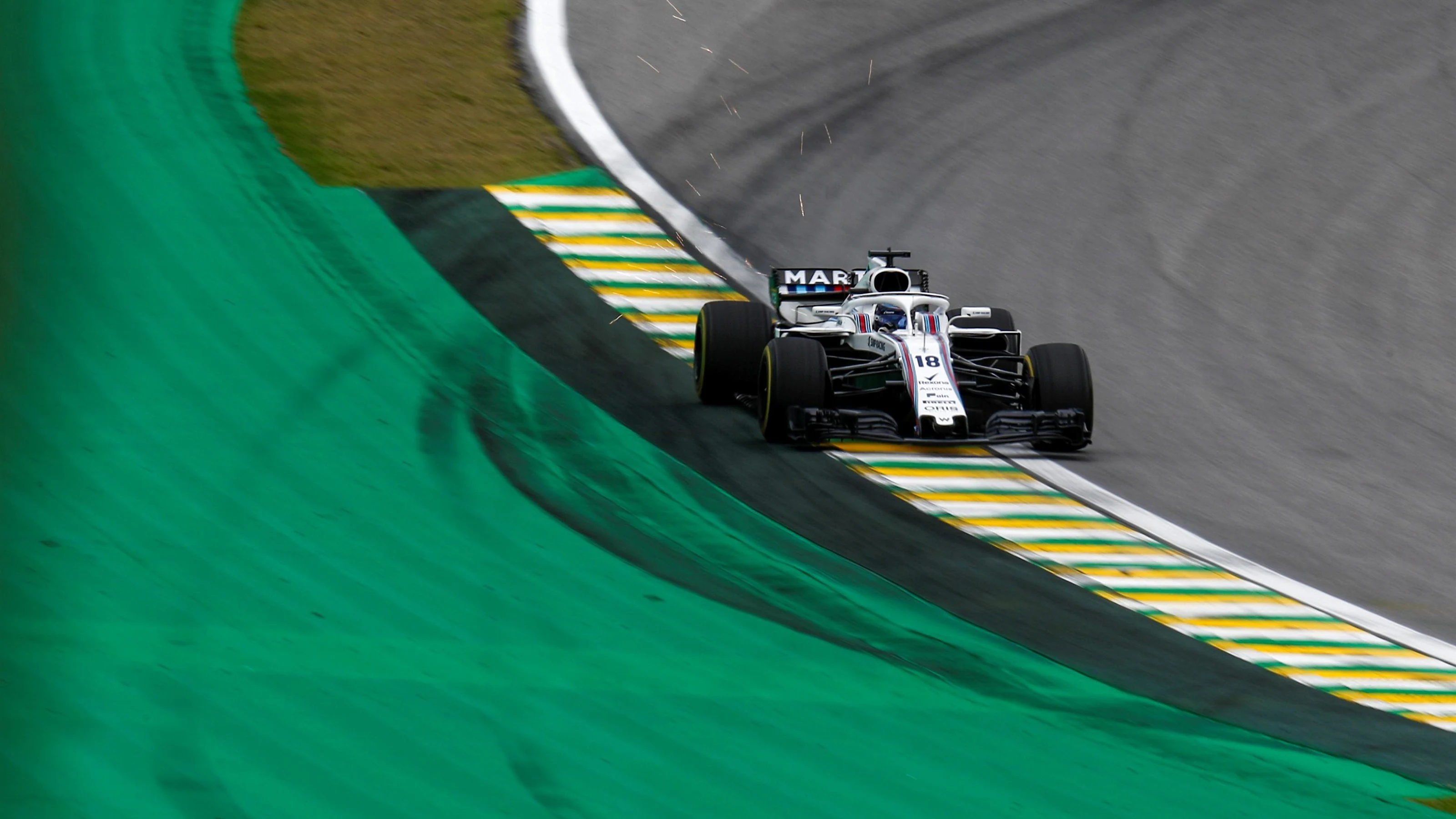 Lance Stroll, Williams FW41 sparks at Formula One World Championship, Rd20, Brazilian Grand Prix,