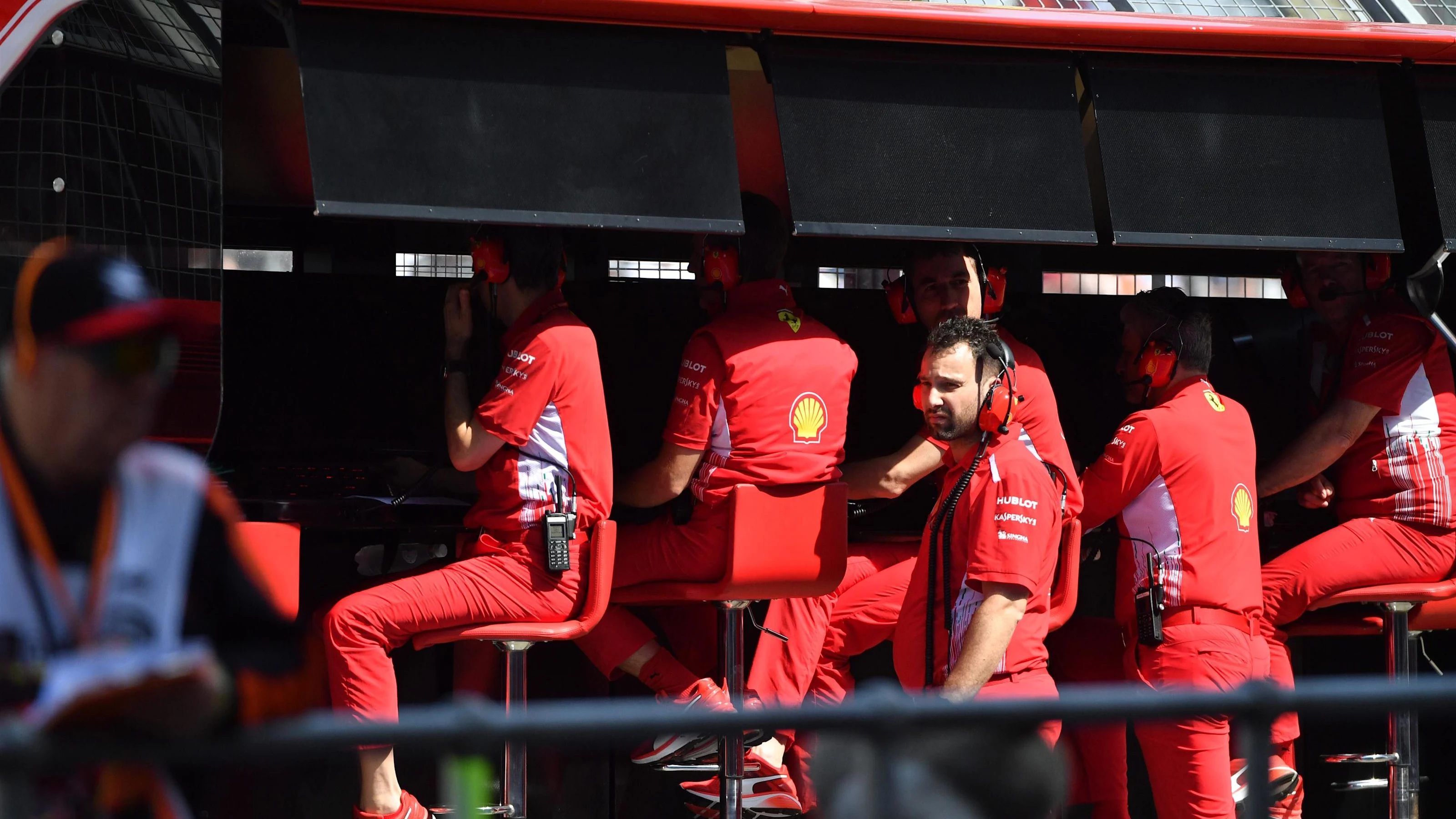 Ferrari pit wall gantry at Formula One World Championship, Rd10, British Grand Prix, Preparations,
