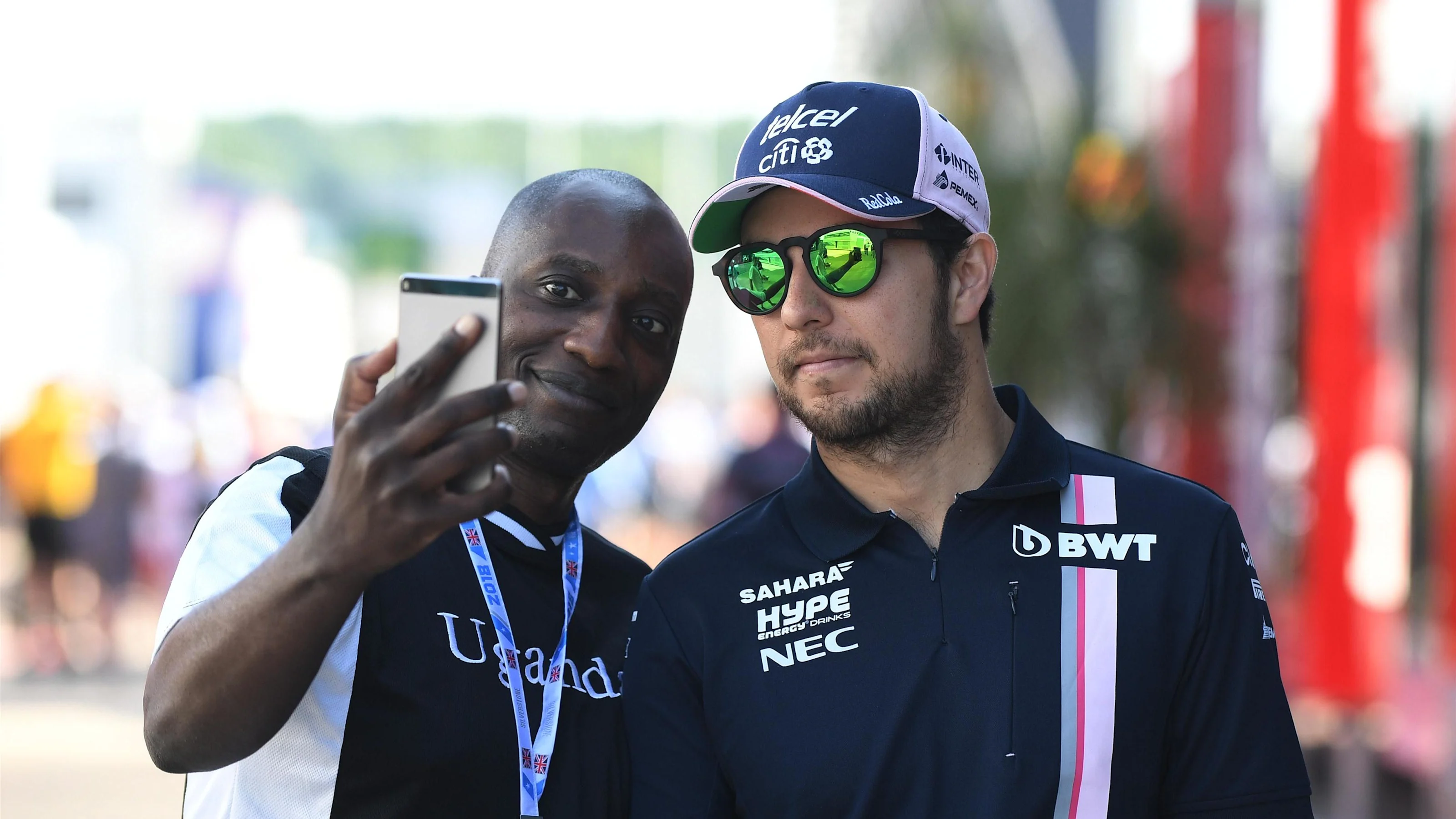 Sergio Perez (MEX) Force India fans selfie at Formula One World Championship, Rd10, British Grand