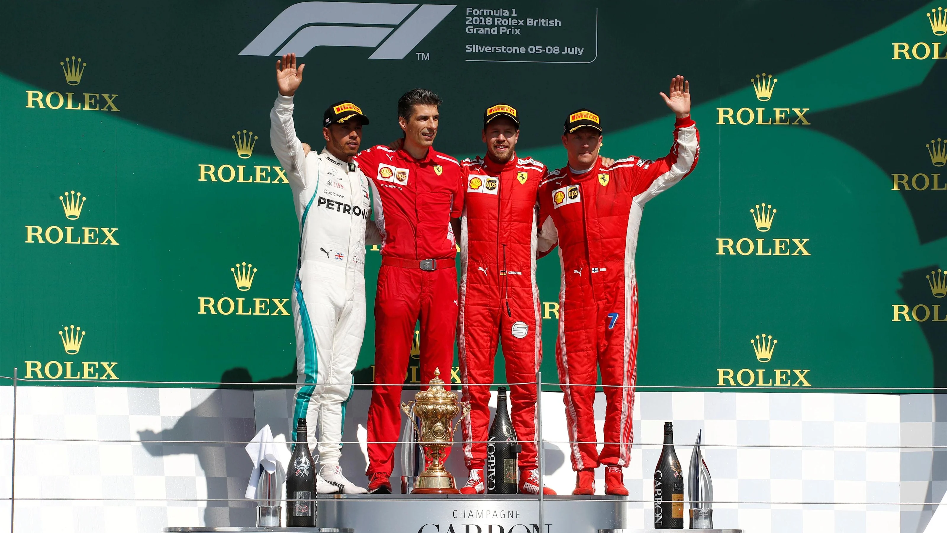 (L to R): Lewis Hamilton (GBR) Mercedes-AMG F1,Claudio Albertini (ITA) Ferrari Engineer, Sebastian