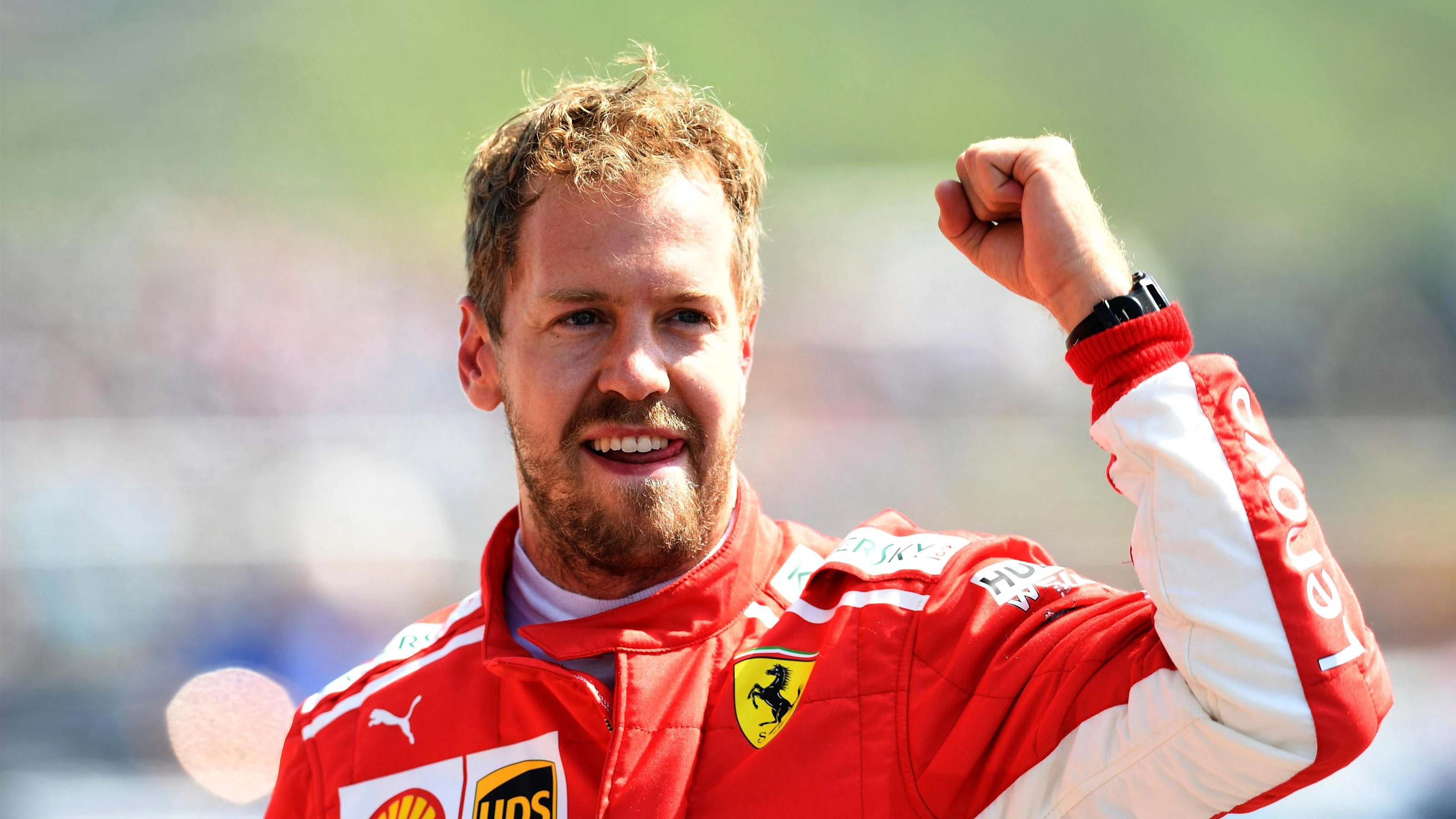 Race winner Sebastian Vettel (GER) Ferrari celebrates in parc ferme at Formula One World