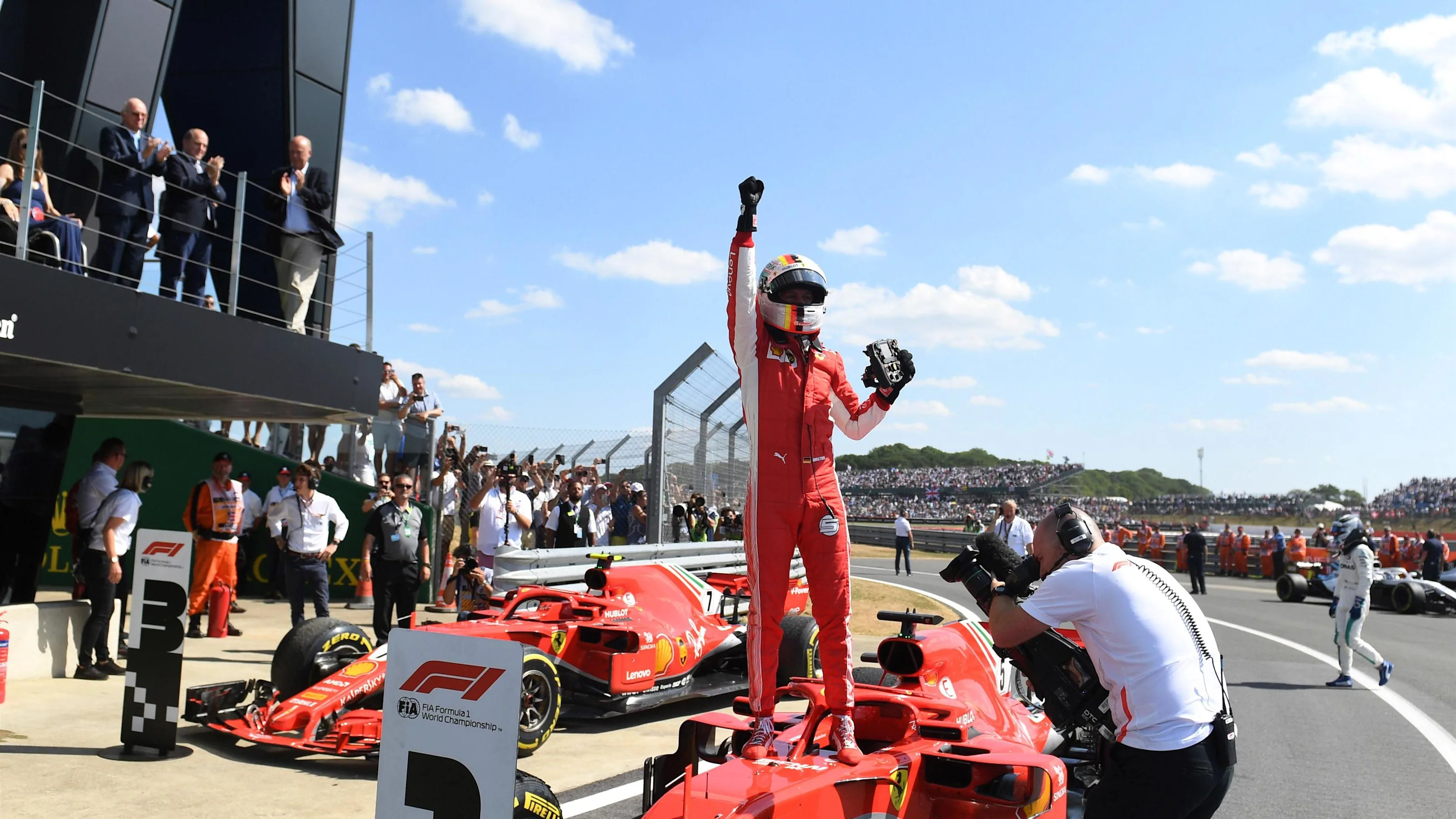 Race winner Sebastian Vettel (GER) Ferrari SF-71H celebrates in parc ferme at Formula One World
