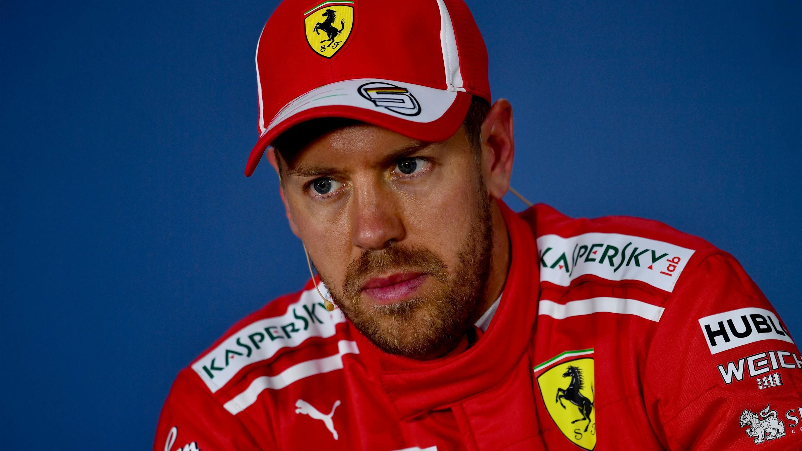 Sebastian Vettel (GER) Ferrari in the Press Conference at Formula One World Championship, Rd7,