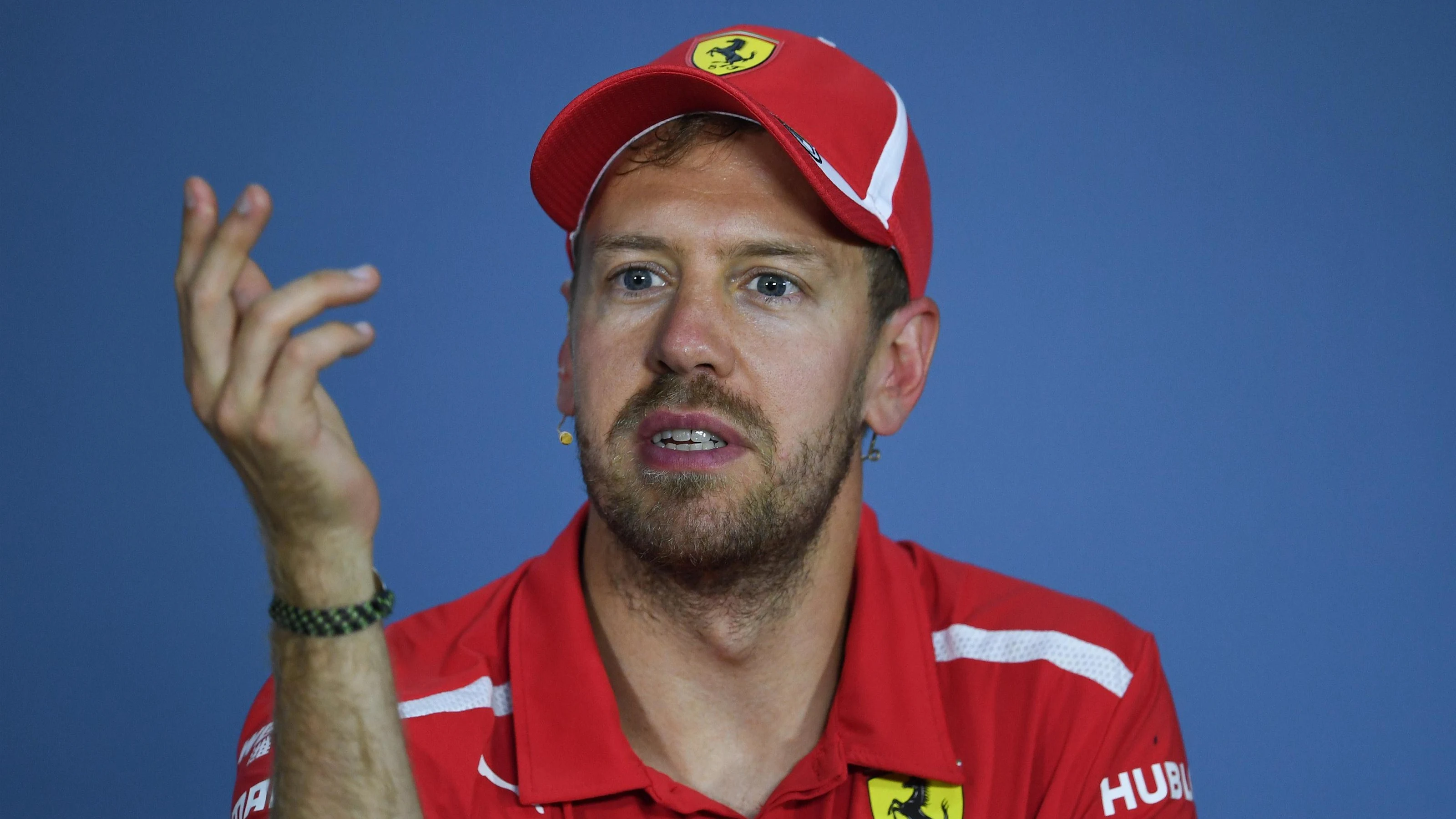 Sebastian Vettel (GER) Ferrari in the Press Conference at Formula One World Championship, Rd7,