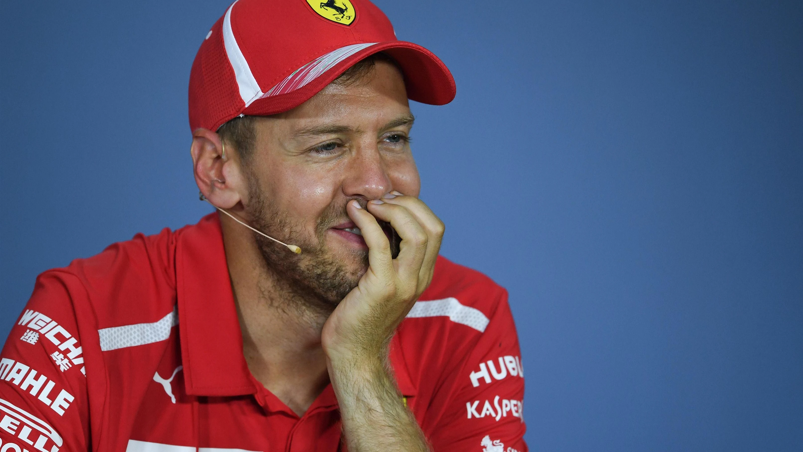 Sebastian Vettel (GER) Ferrari in the Press Conference at Formula One World Championship, Rd7,