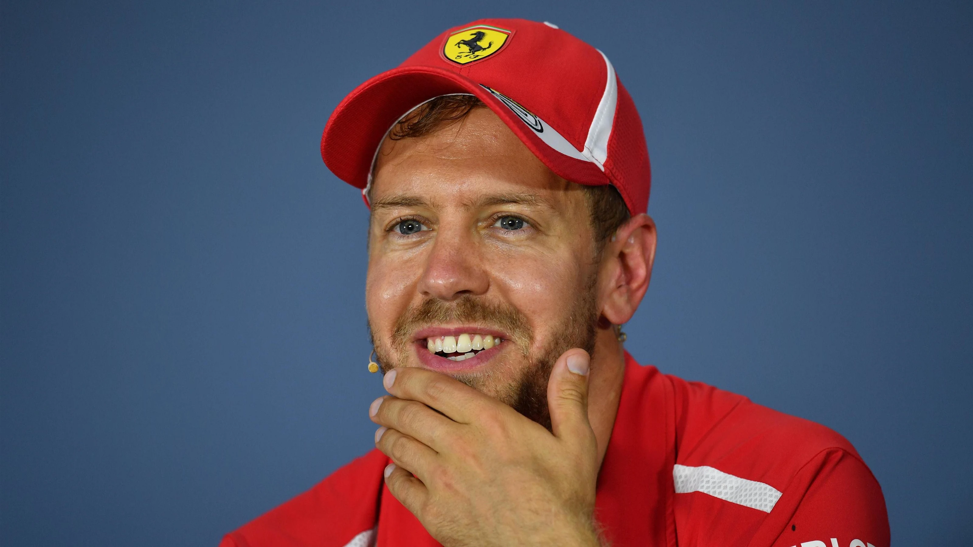 Sebastian Vettel (GER) Ferrari in the Press Conference at Formula One World Championship, Rd7,