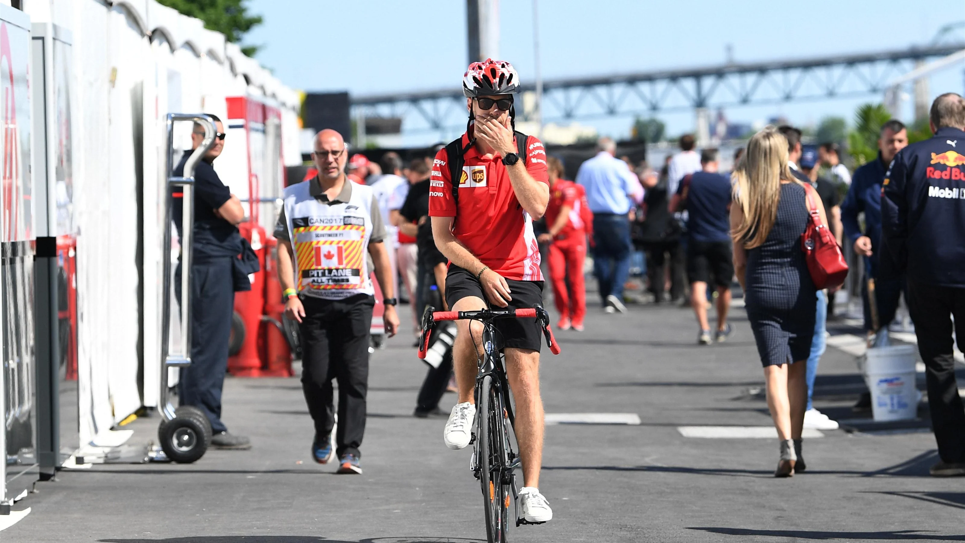 Sebastian Vettel (GER) Ferrari on a bike at Formula One World Championship, Rd7, Canadian Grand