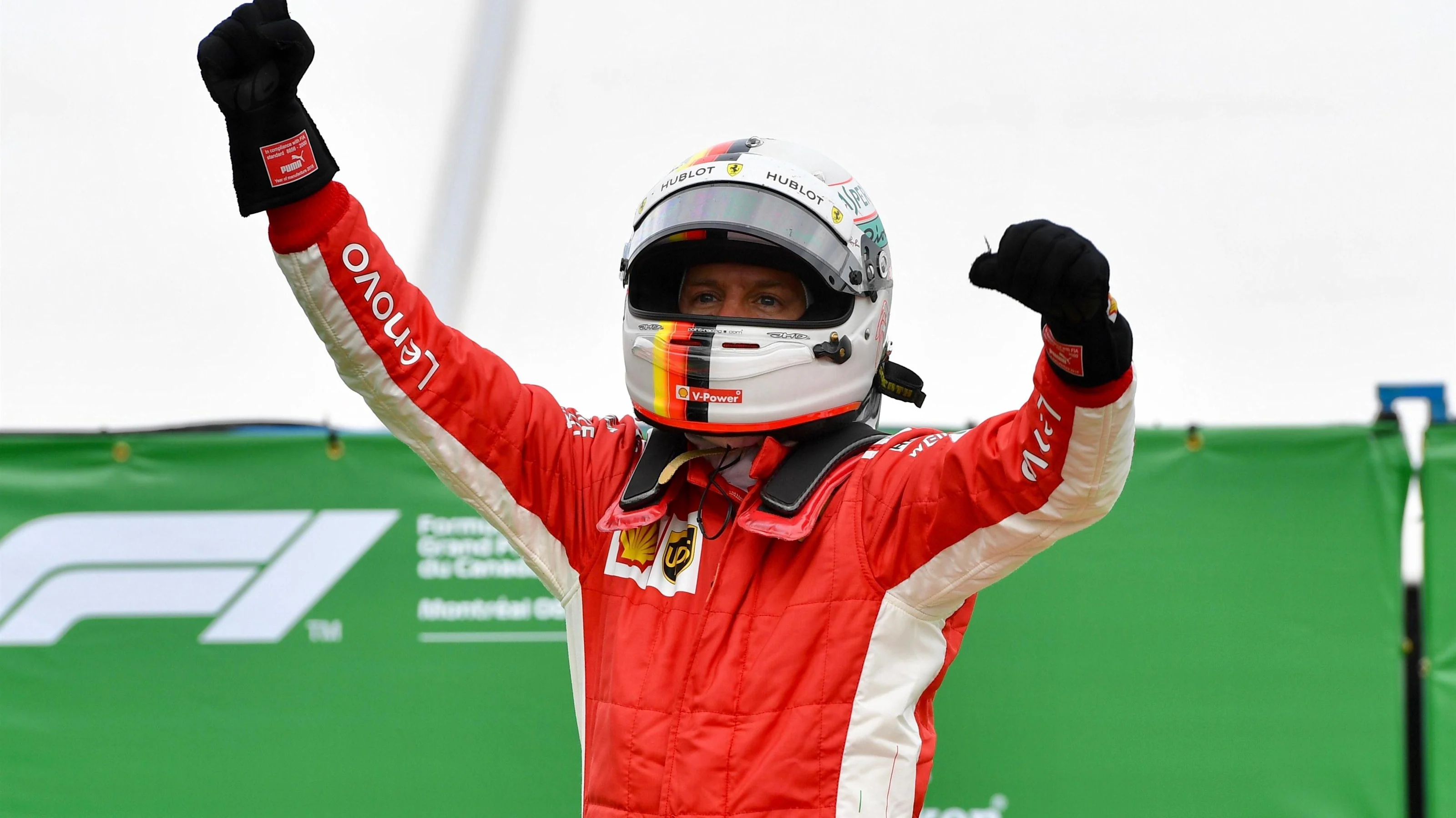 Race winner Sebastian Vettel (GER) Ferrari celebrates in parc ferme at Formula One World