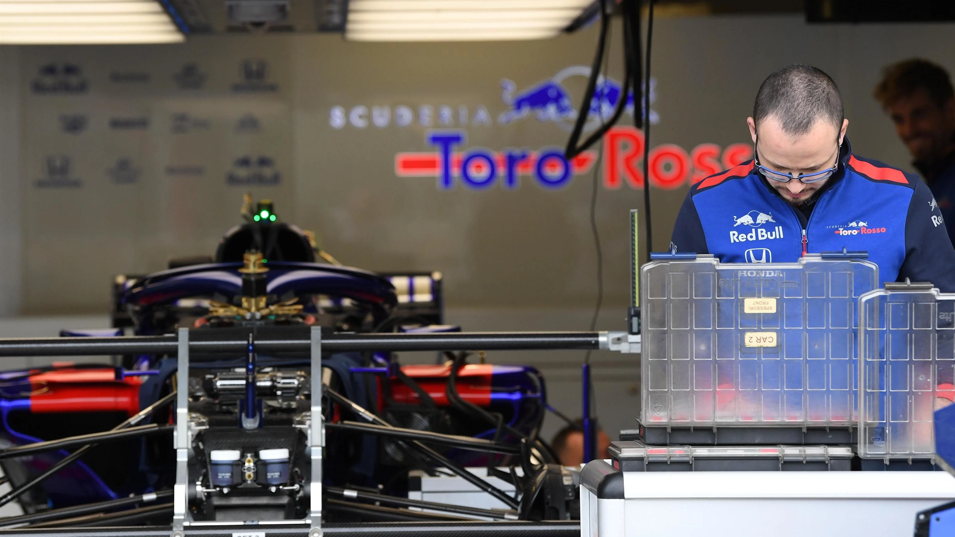 Scuderia Toro Rosso STR13 in the garage at Formula One World Championship, Rd7, Canadian Grand