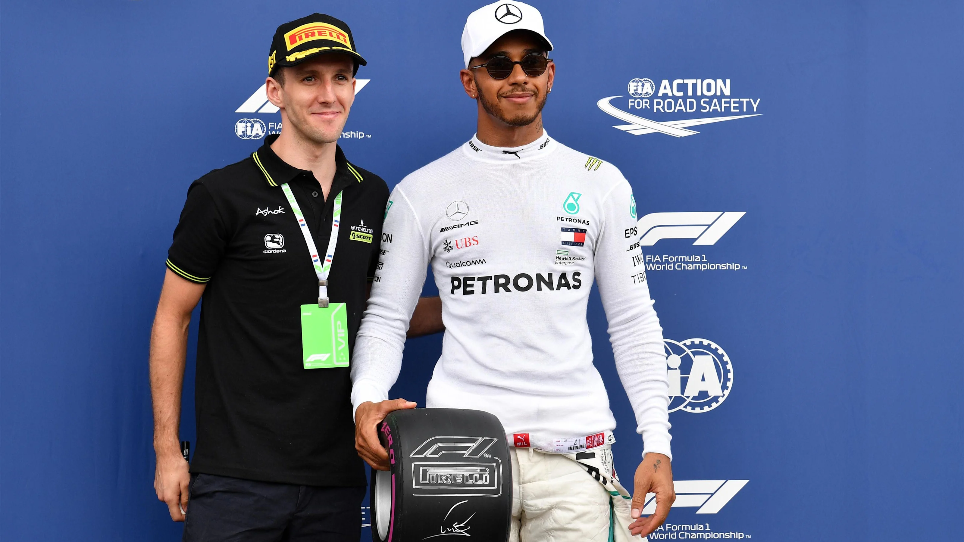 Lewis Hamilton (GBR) Mercedes-AMG F1 with the Pirelli Pole Position Award at Formula One World