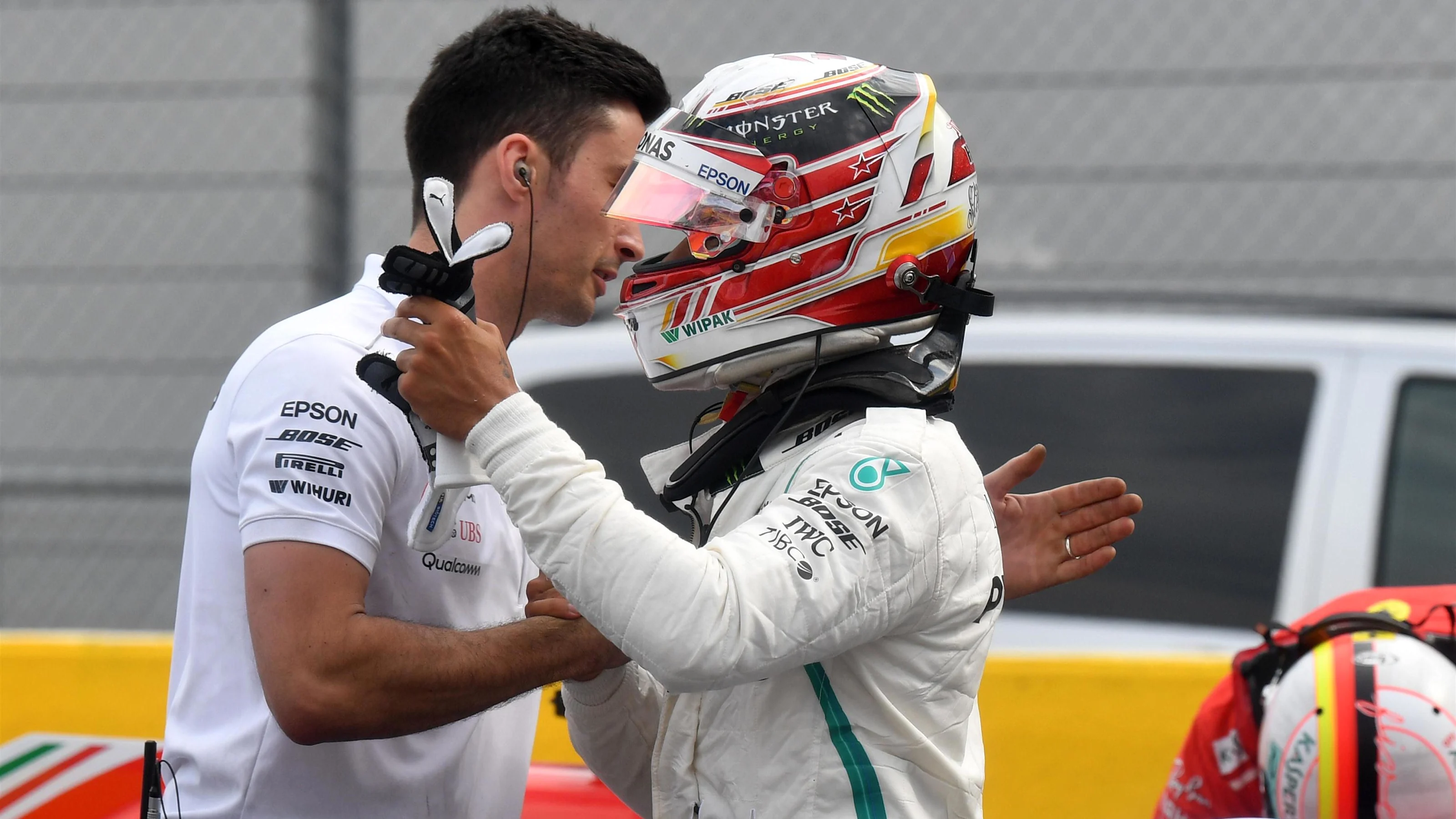 Pole sitter Lewis Hamilton (GBR) Mercedes-AMG F1 celebrates in parc ferme at Formula One World