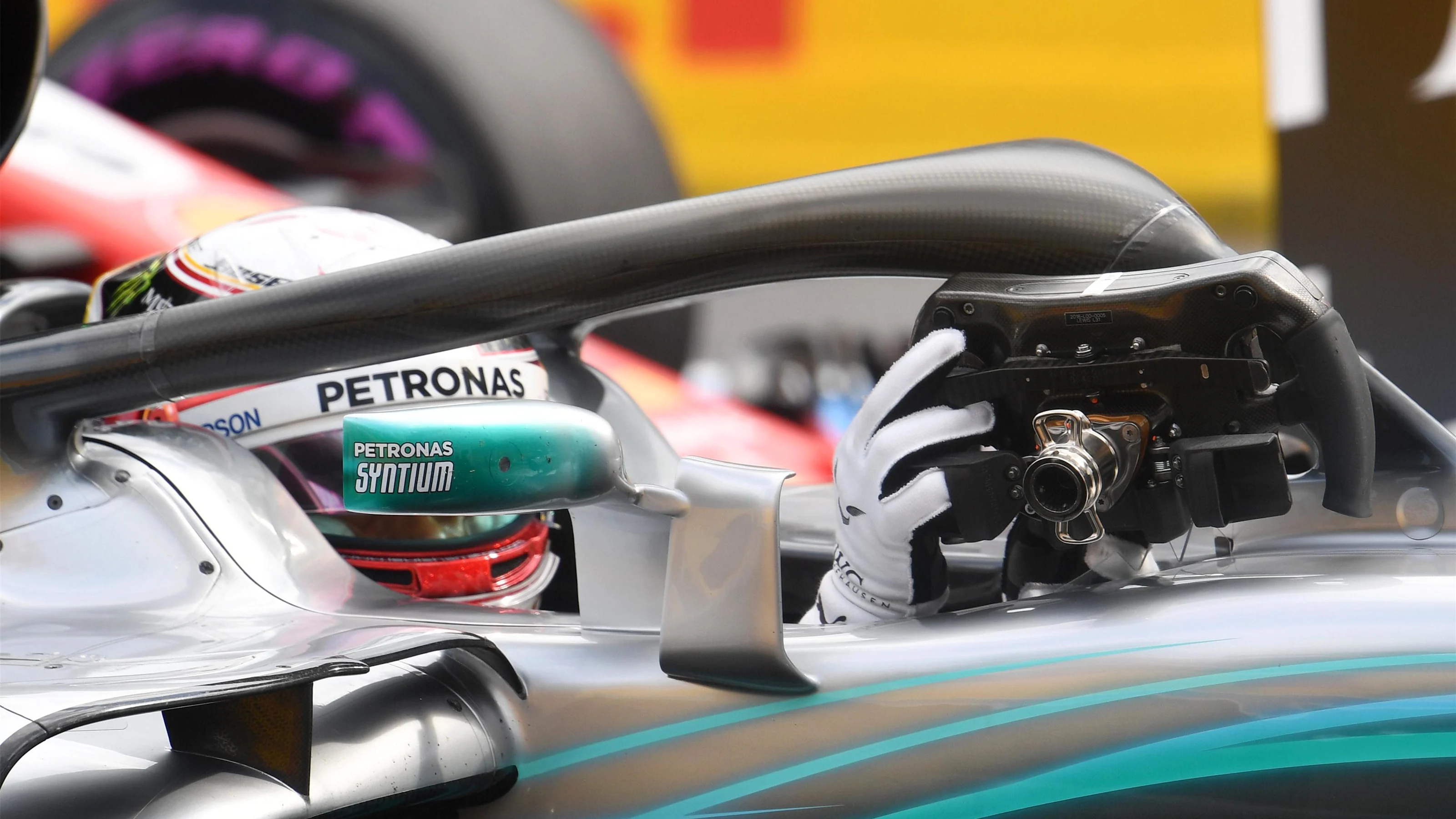 Lewis Hamilton (GBR) Mercedes-AMG F1 W09 EQ Power+ in parc ferme at Formula One World Championship,