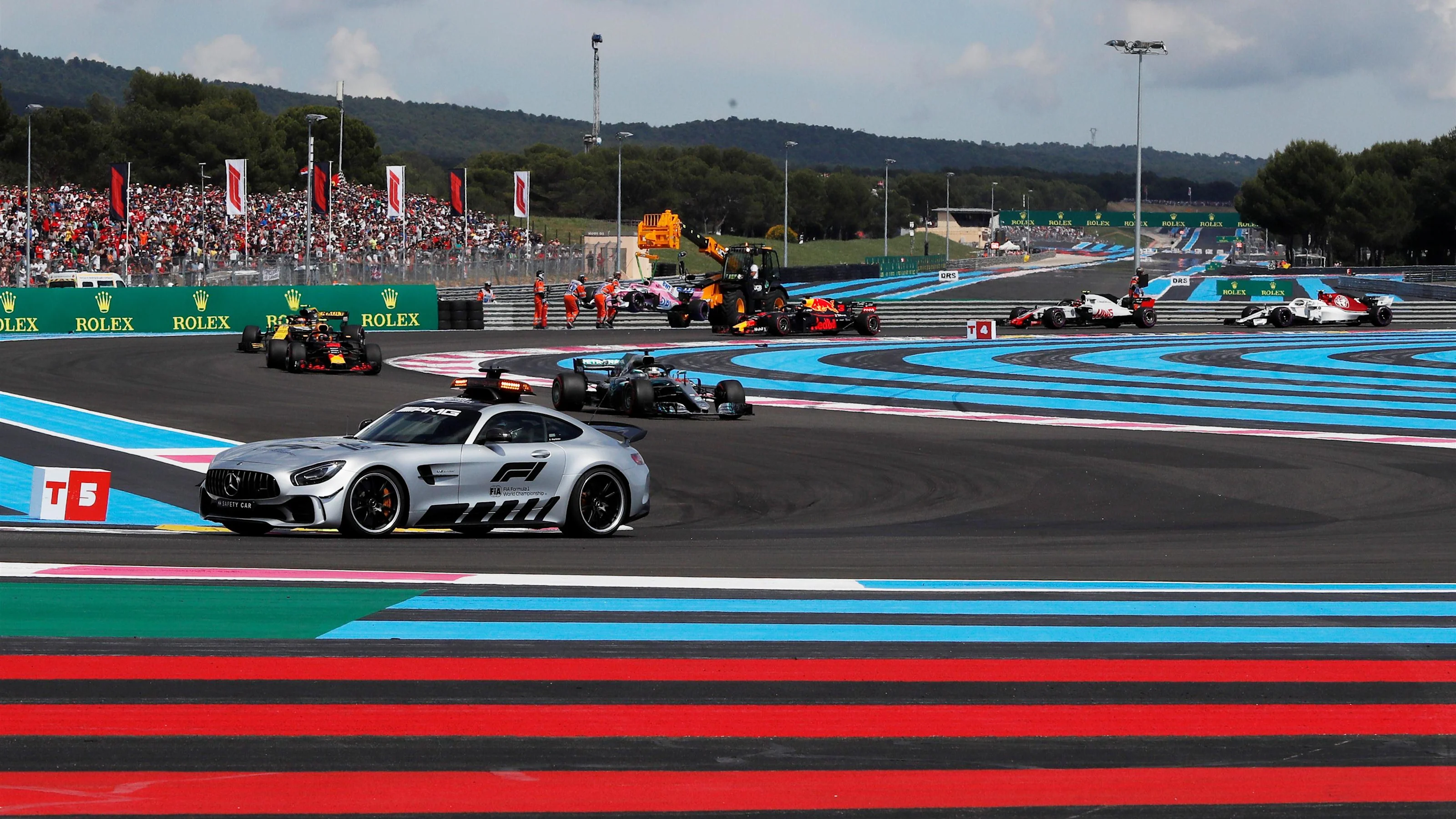 Safety car leads the field at Formula One World Championship, Rd8, French Grand Prix, Race, Paul