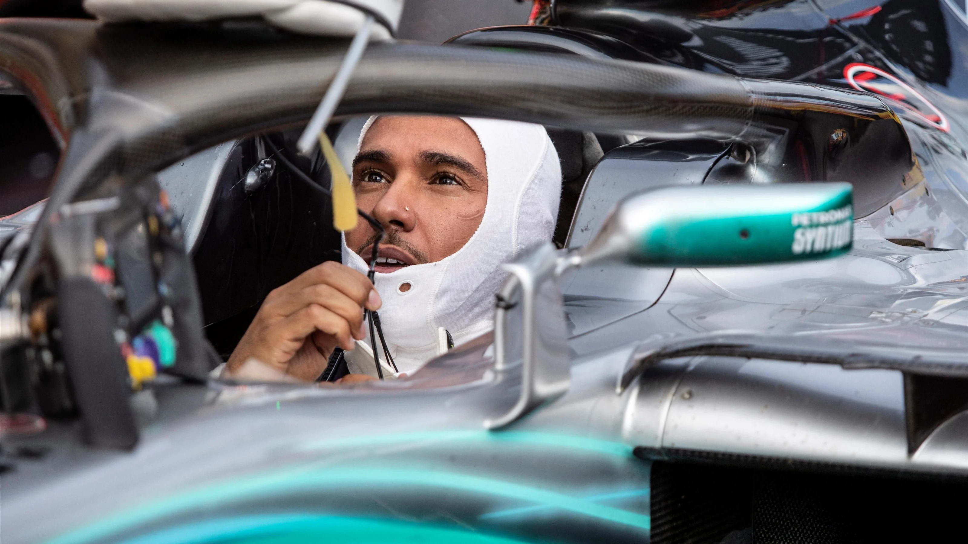 Lewis Hamilton (GBR) Mercedes-AMG F1 W09 EQ Power+ in parc ferme at Formula One World Championship,