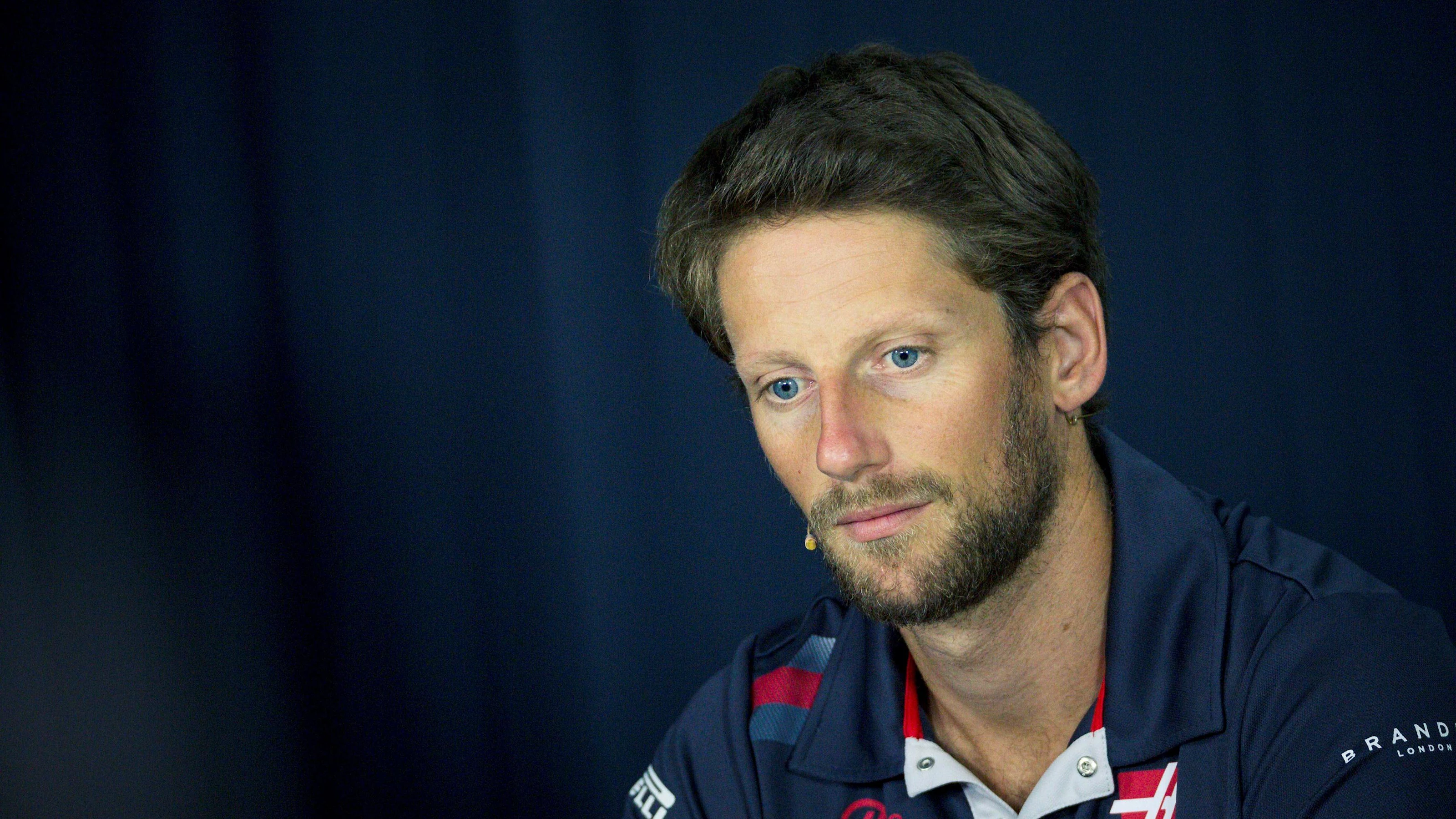 Romain Grosjean (FRA) Haas F1 in the Press Conference at Formula One World Championship, Rd8,