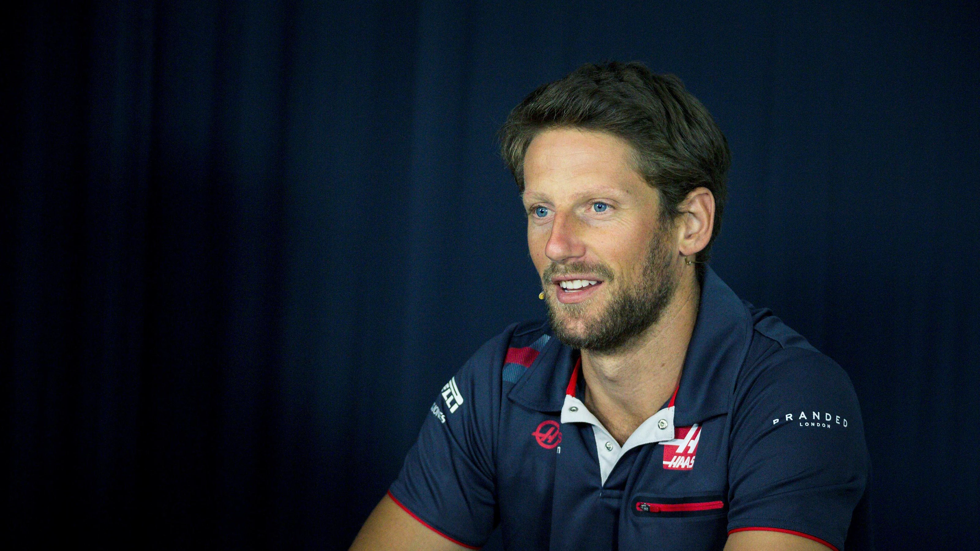 Romain Grosjean (FRA) Haas F1 in the Press Conference at Formula One World Championship, Rd8,