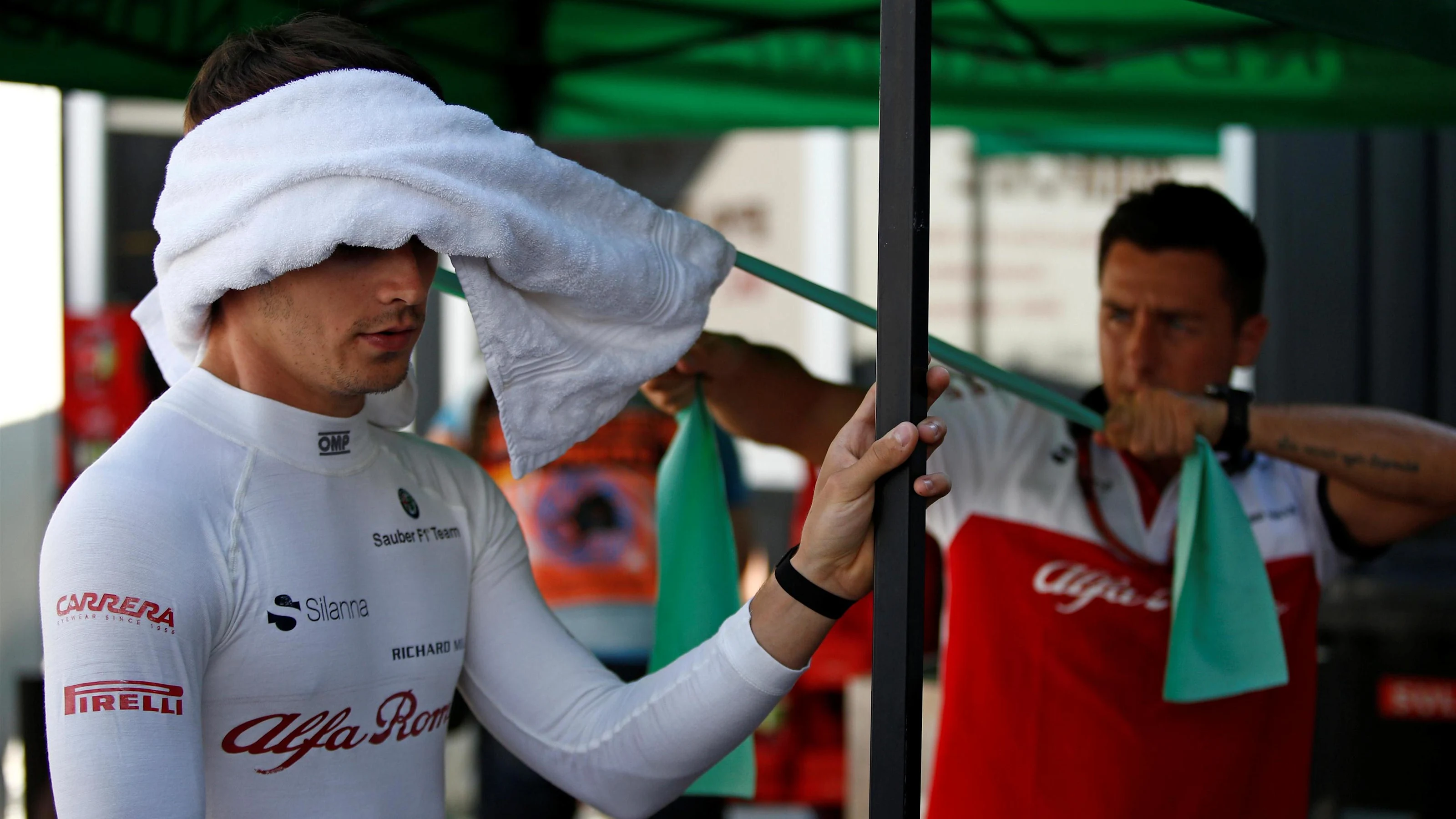 Charles Leclerc (MON) Alfa Romeo Sauber F1 Team warms up at Formula One World Championship, Rd11,