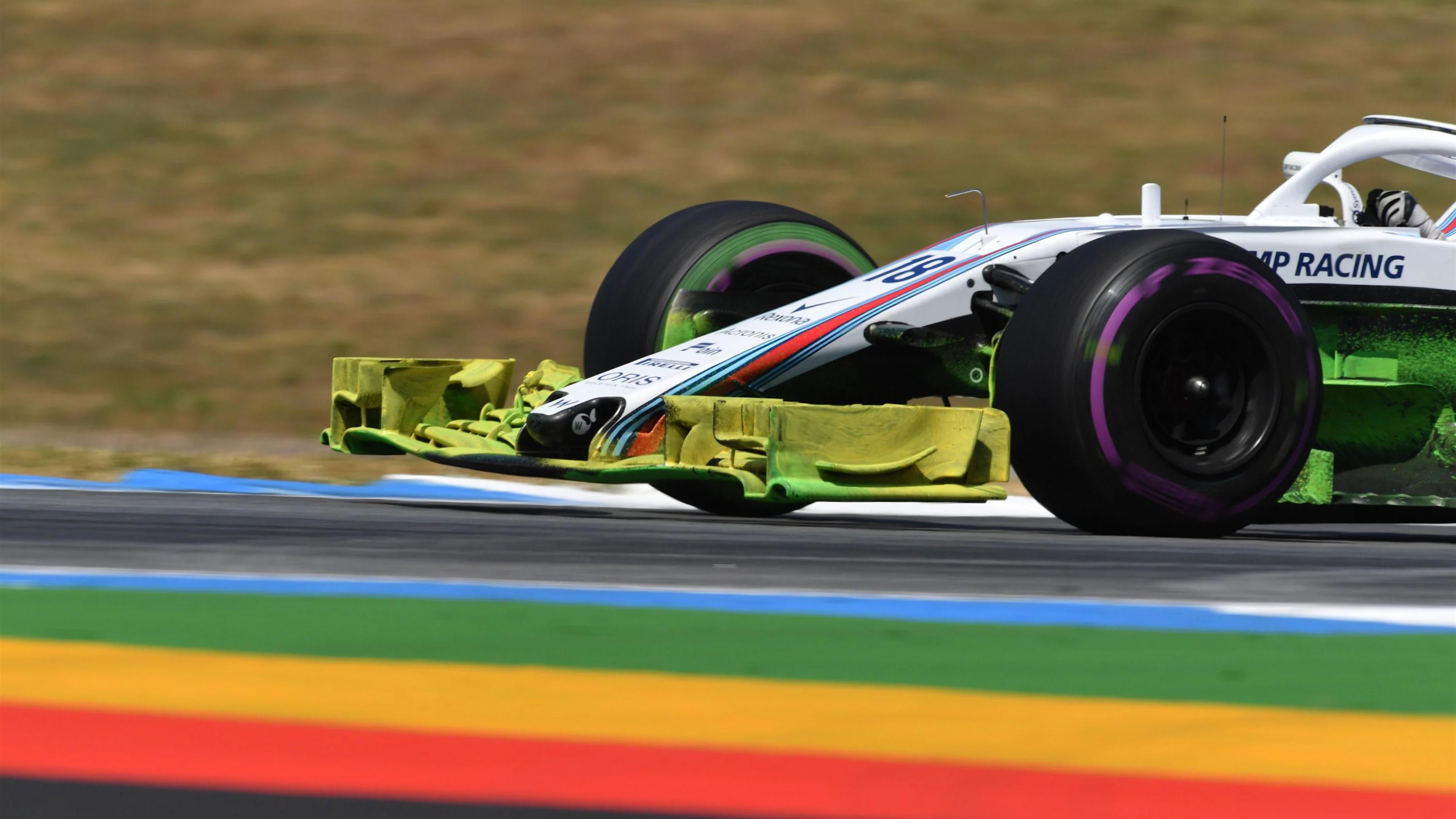 Lance Stroll (CDN) Williams FW41 with aero paint on front wing at Formula One World Championship,