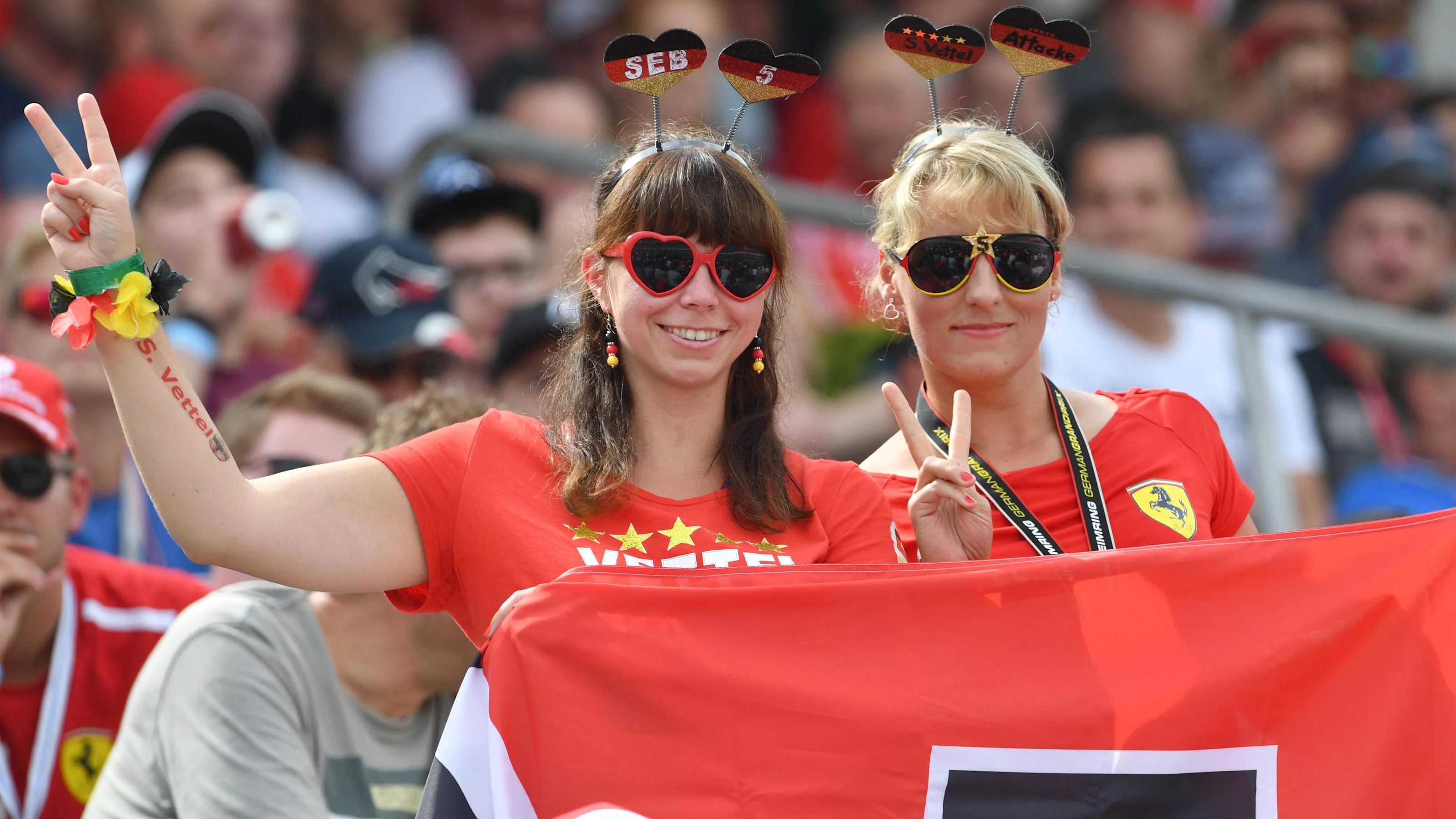 Fans in grandstand at Formula One World Championship, Rd11, German Grand Prix, Qualifying,