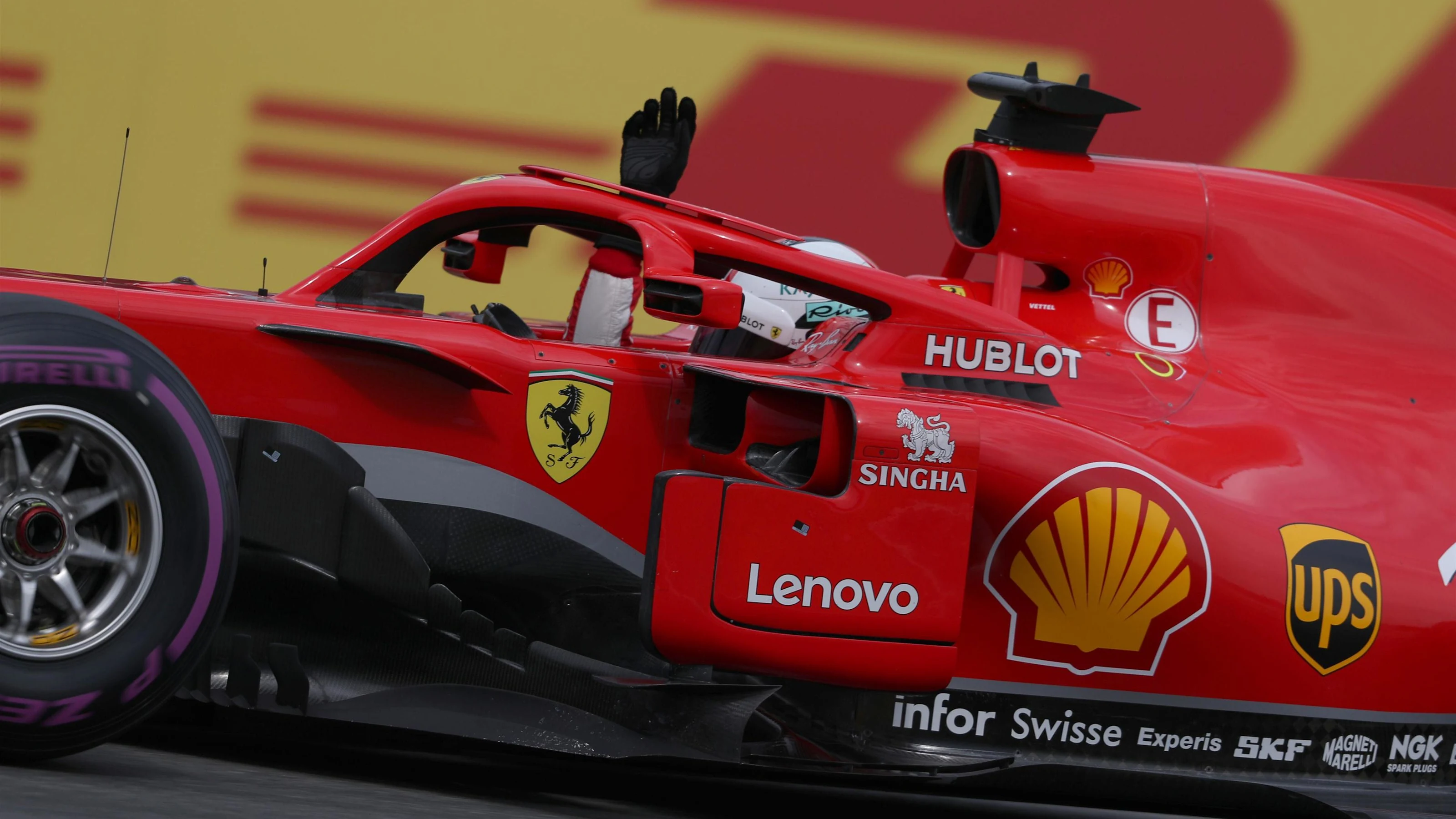 Sebastian Vettel (GER) Ferrari SF-71H celebrates pole position at Formula One World Championship,