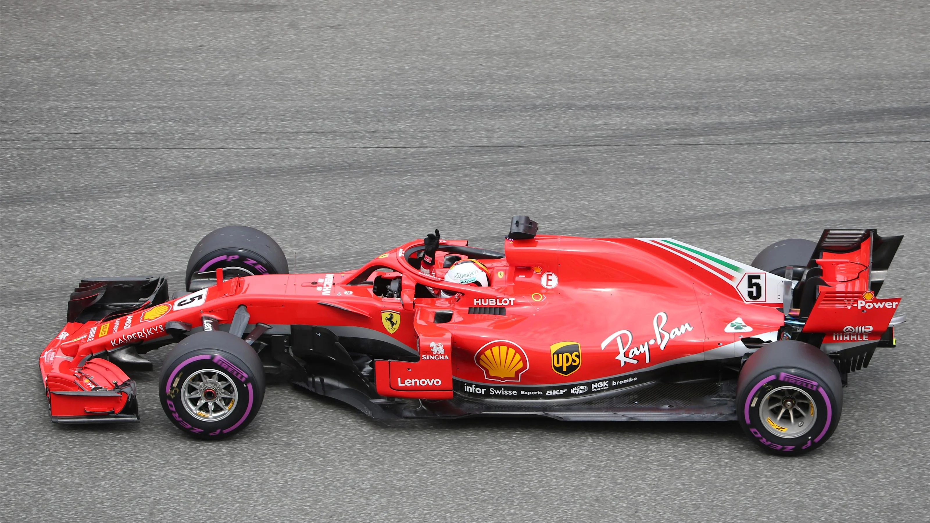 Sebastian Vettel (GER) Ferrari SF-71H celebrates pole position at Formula One World Championship,