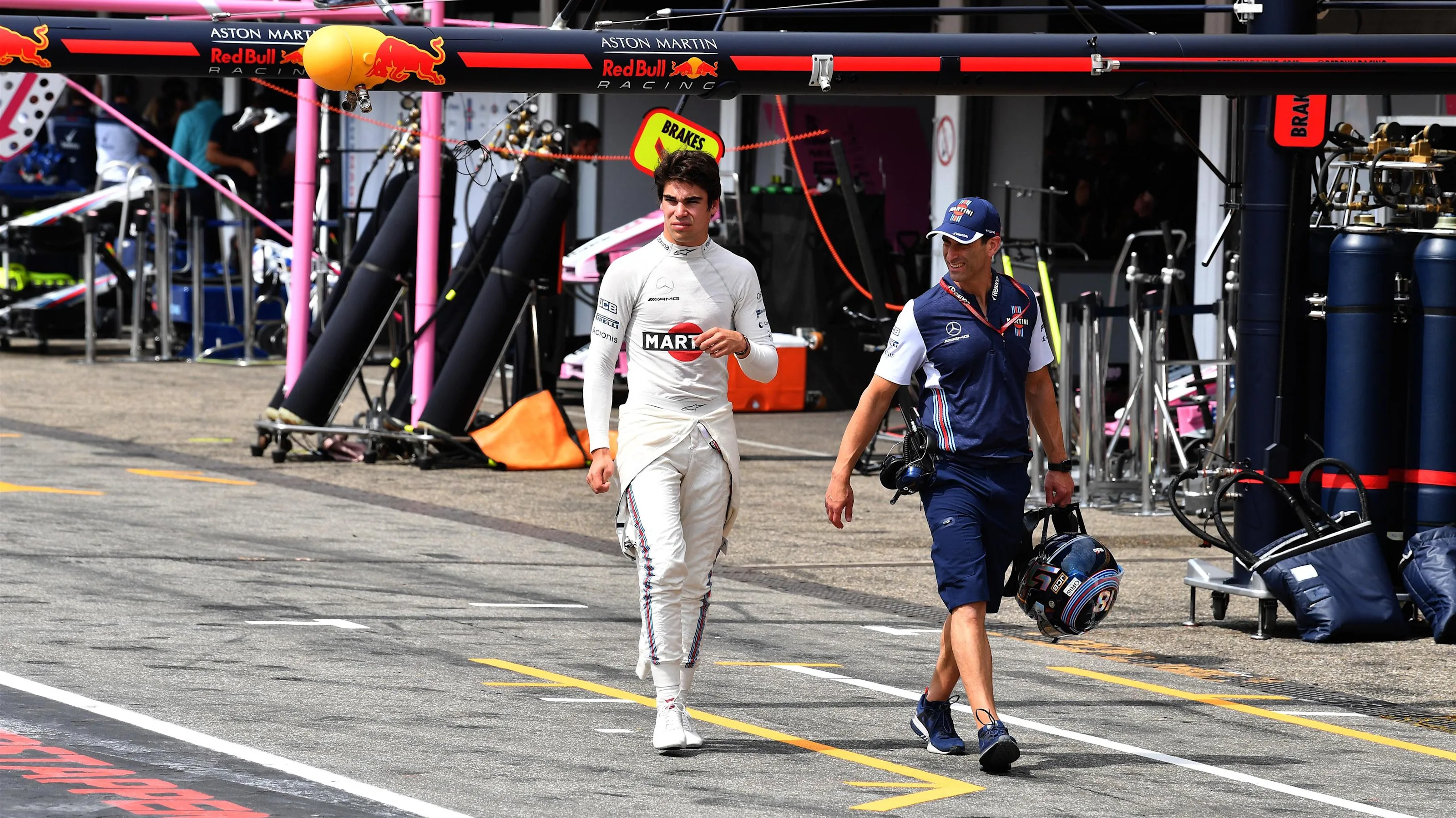 Lance Stroll (CDN) Williams walks in after Q1 at Formula One World Championship, Rd11, German Grand