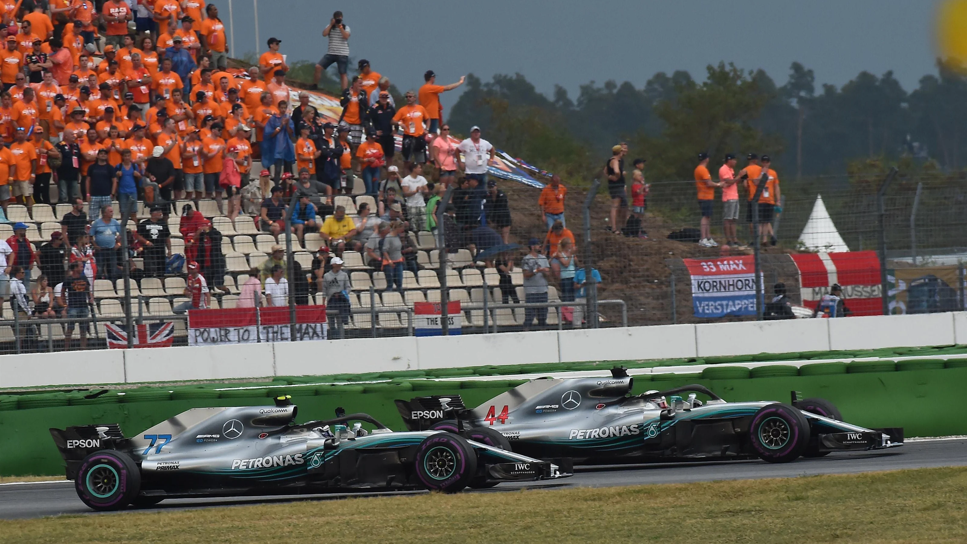 Race Winner Lewis Hamilton (GBR) Mercedes-AMG F1 and Valtteri Bottas (FIN) Mercedes-AMG F1 at