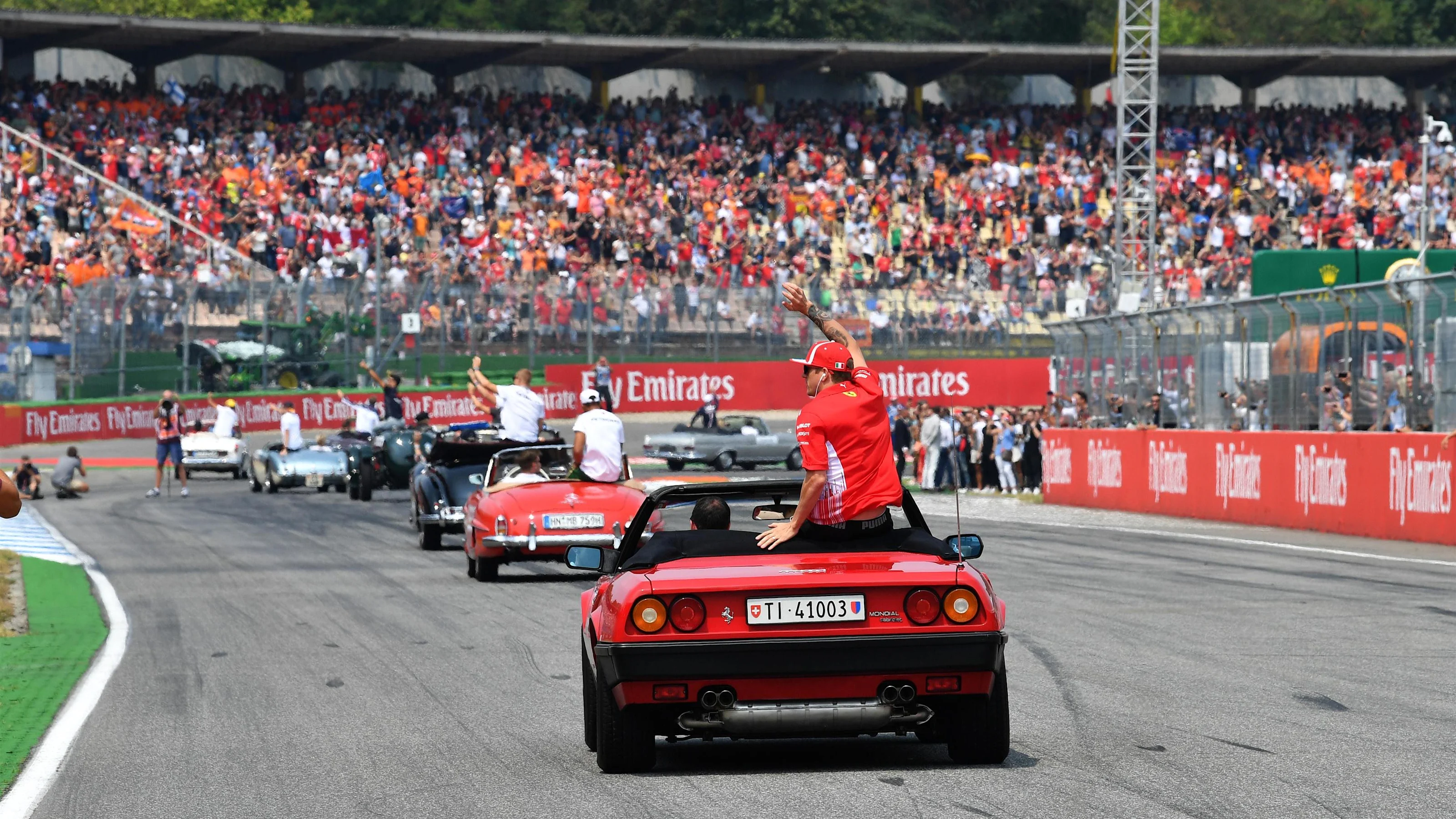 Kimi Raikkonen (FIN) Ferrari on the drivers parade at Formula One World Championship, Rd11, German