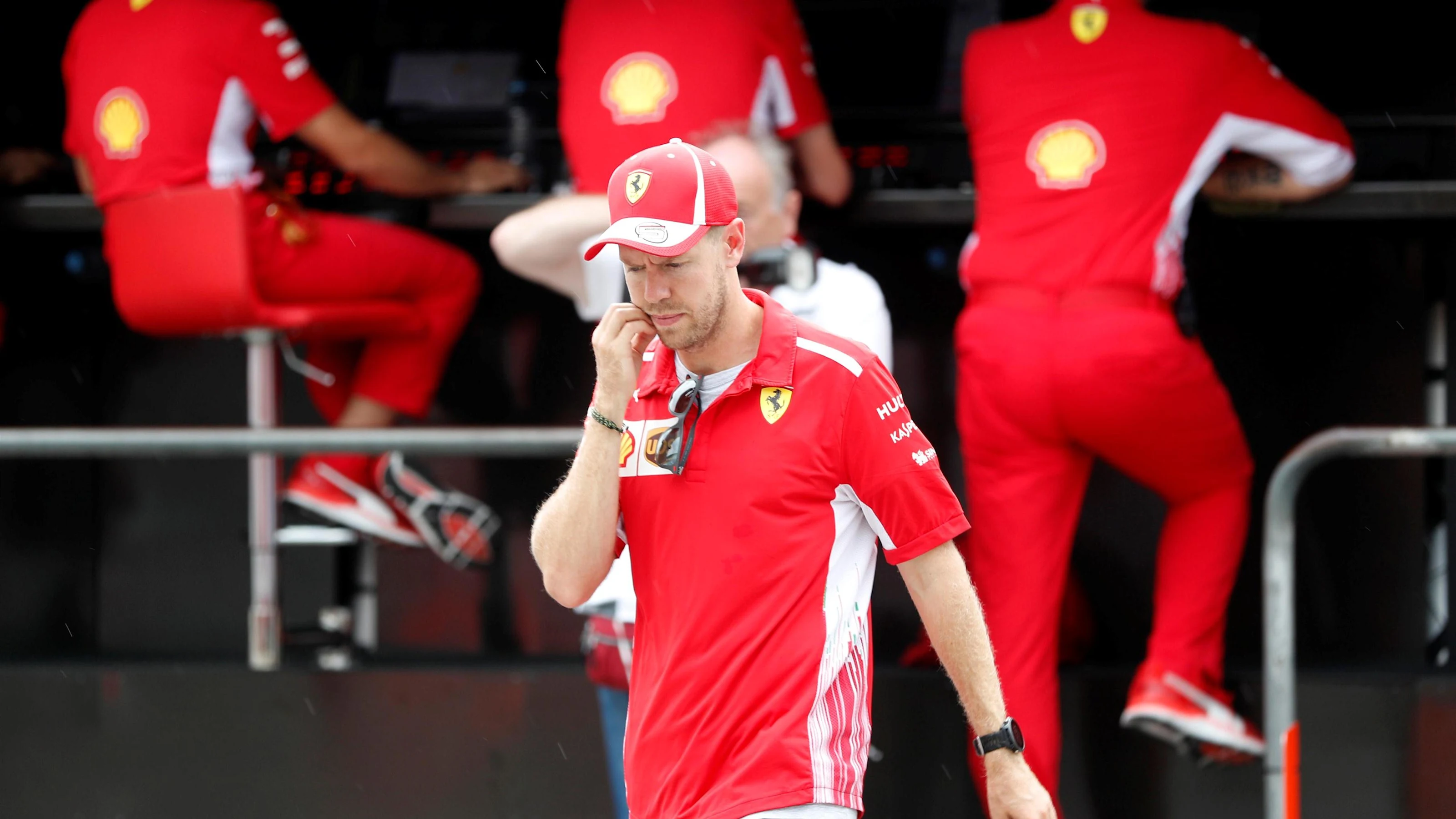 Sebastian Vettel (GER) Ferrari after crashing out of the race at Formula One World Championship,