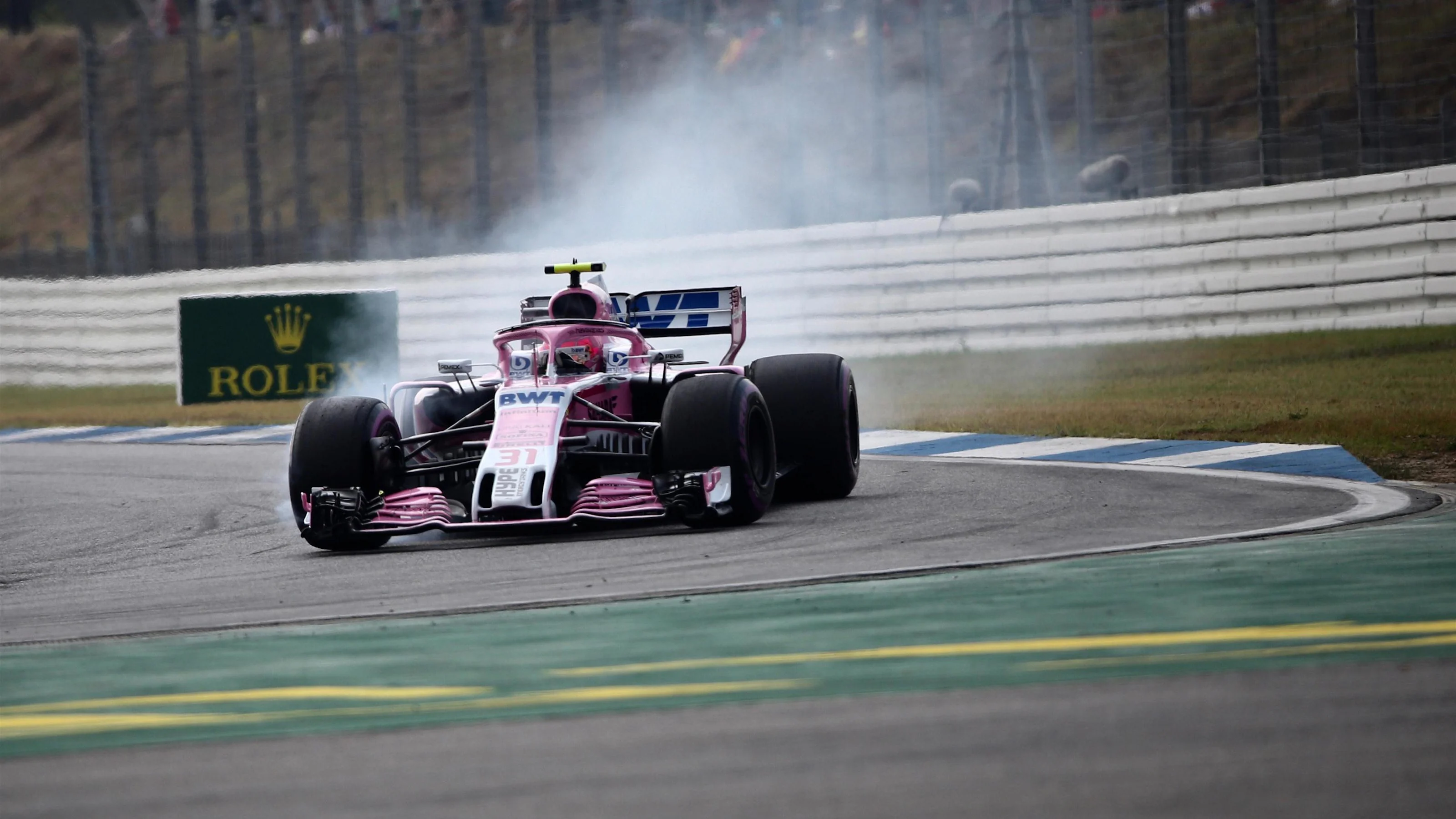 Esteban Ocon (FRA) Force India VJM11 locks up at Formula One World Championship, Rd11, German Grand