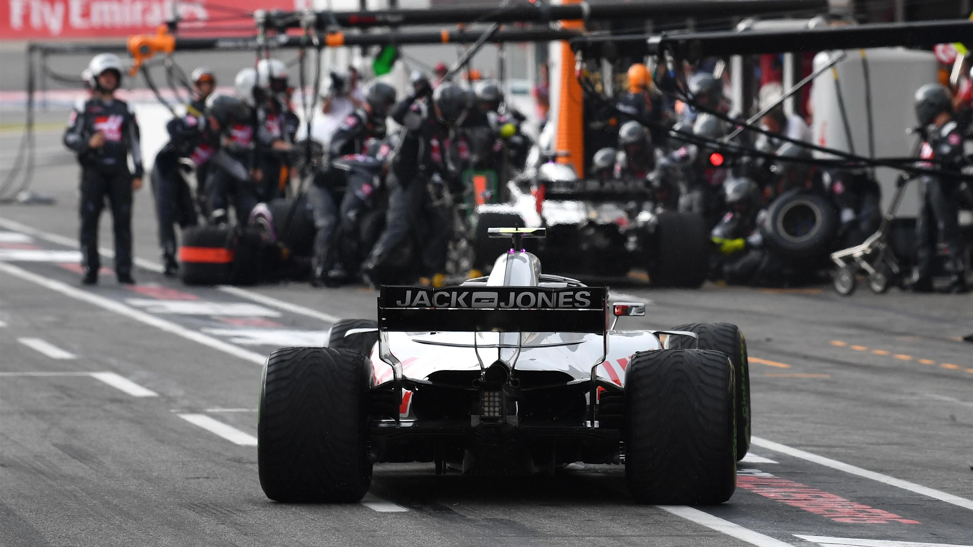 Kevin Magnussen (DEN) Haas VF-18 pit stop at Formula One World Championship, Rd11, German Grand