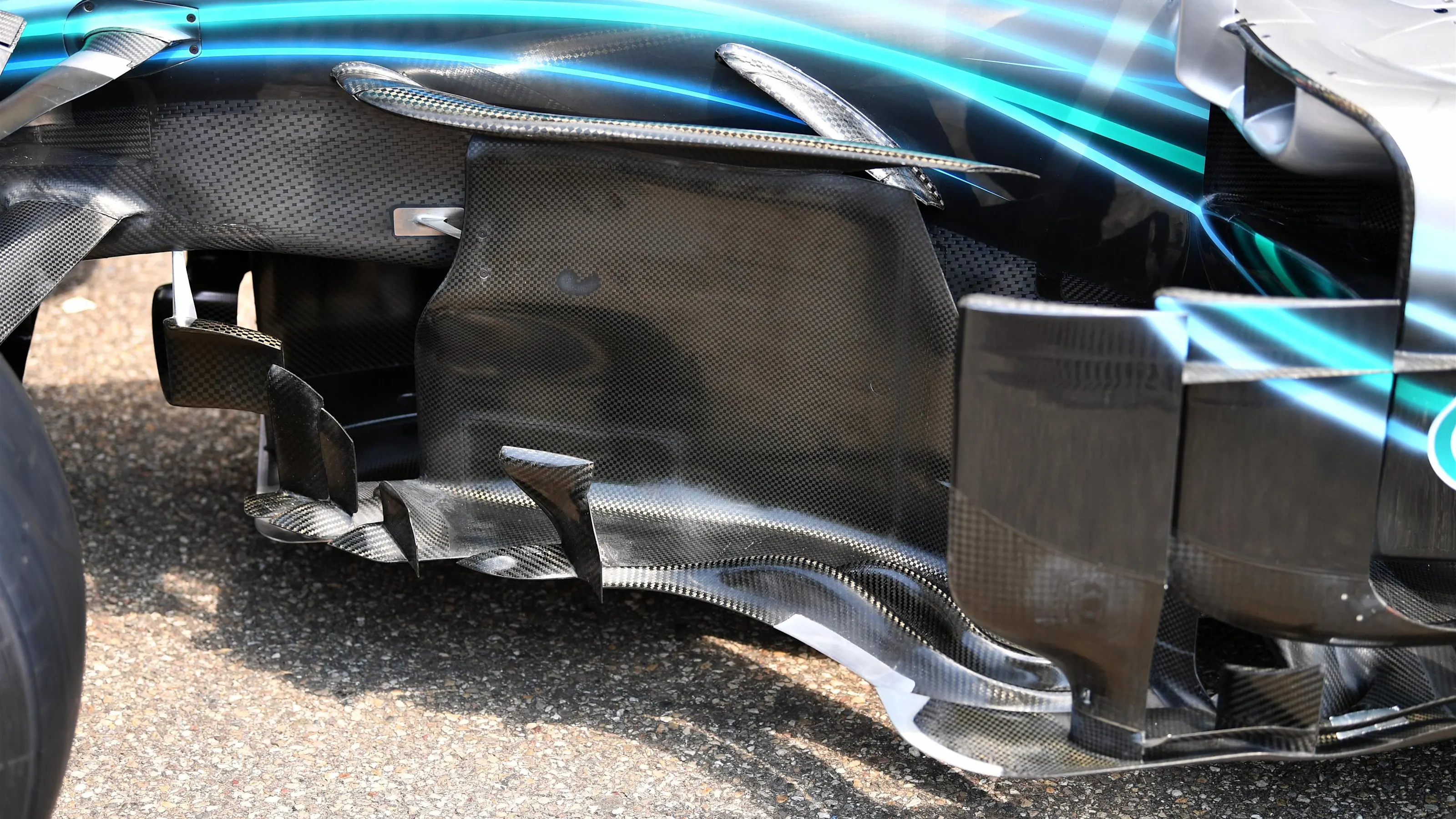 Mercedes-AMG F1 W09 EQ Power+ barge board detail at Formula One World Championship, Rd11, German