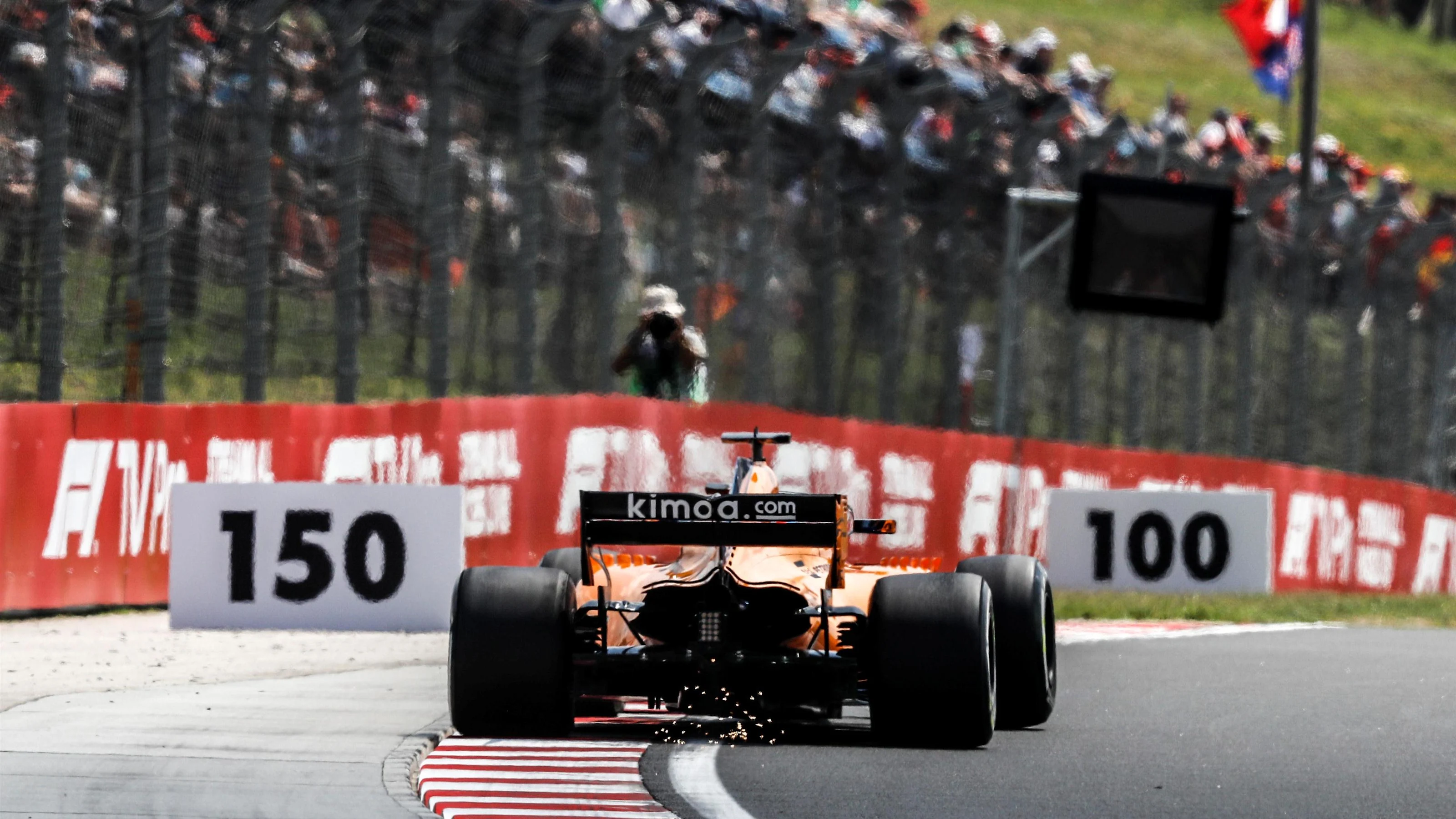 Stoffel Vandoorne (BEL) McLaren MCL33 sparks at Formula One World Championship, Rd12, Hungarian