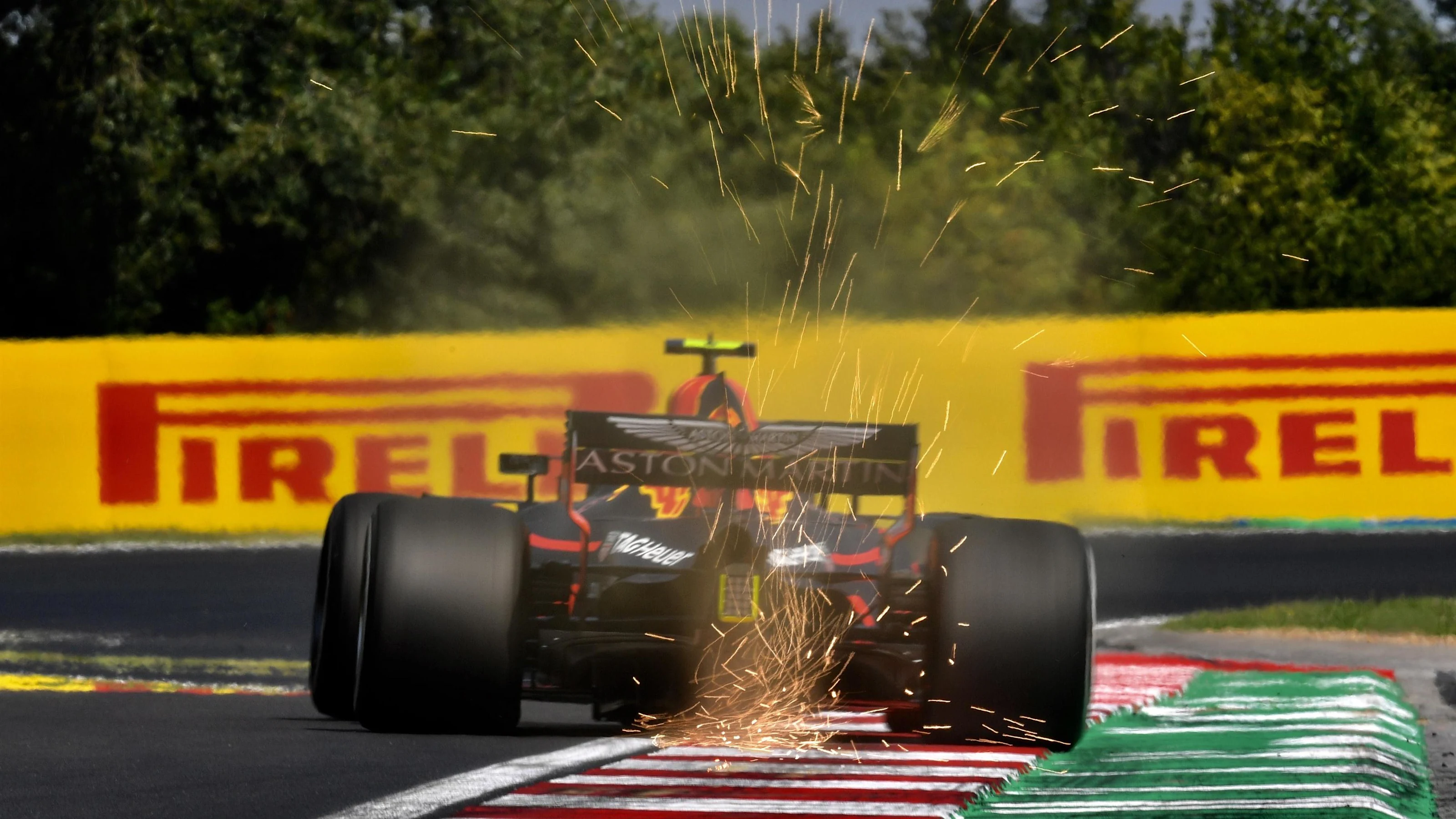Max Verstappen (NED) Red Bull Racing RB14 sparks at Formula One World Championship, Rd12, Hungarian