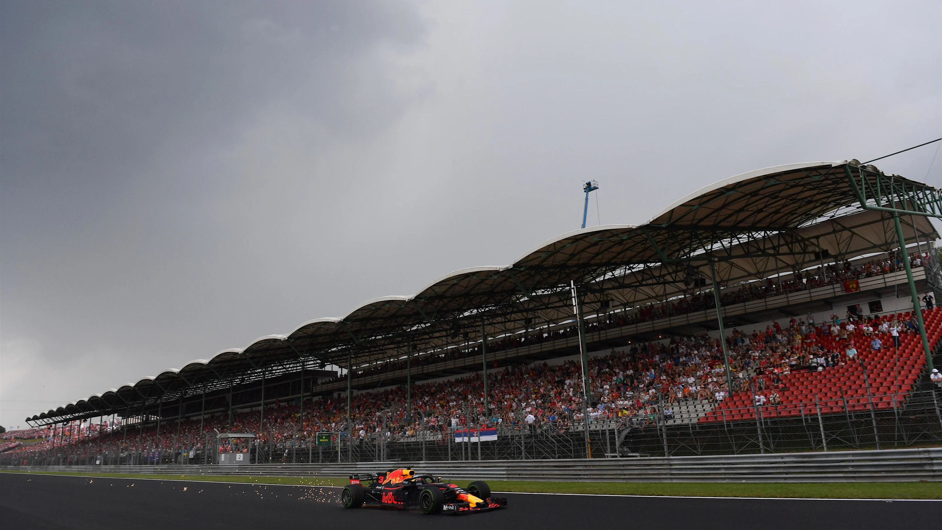 Daniel Ricciardo (AUS) Red Bull Racing RB14 sparks at Formula One World Championship, Rd12,