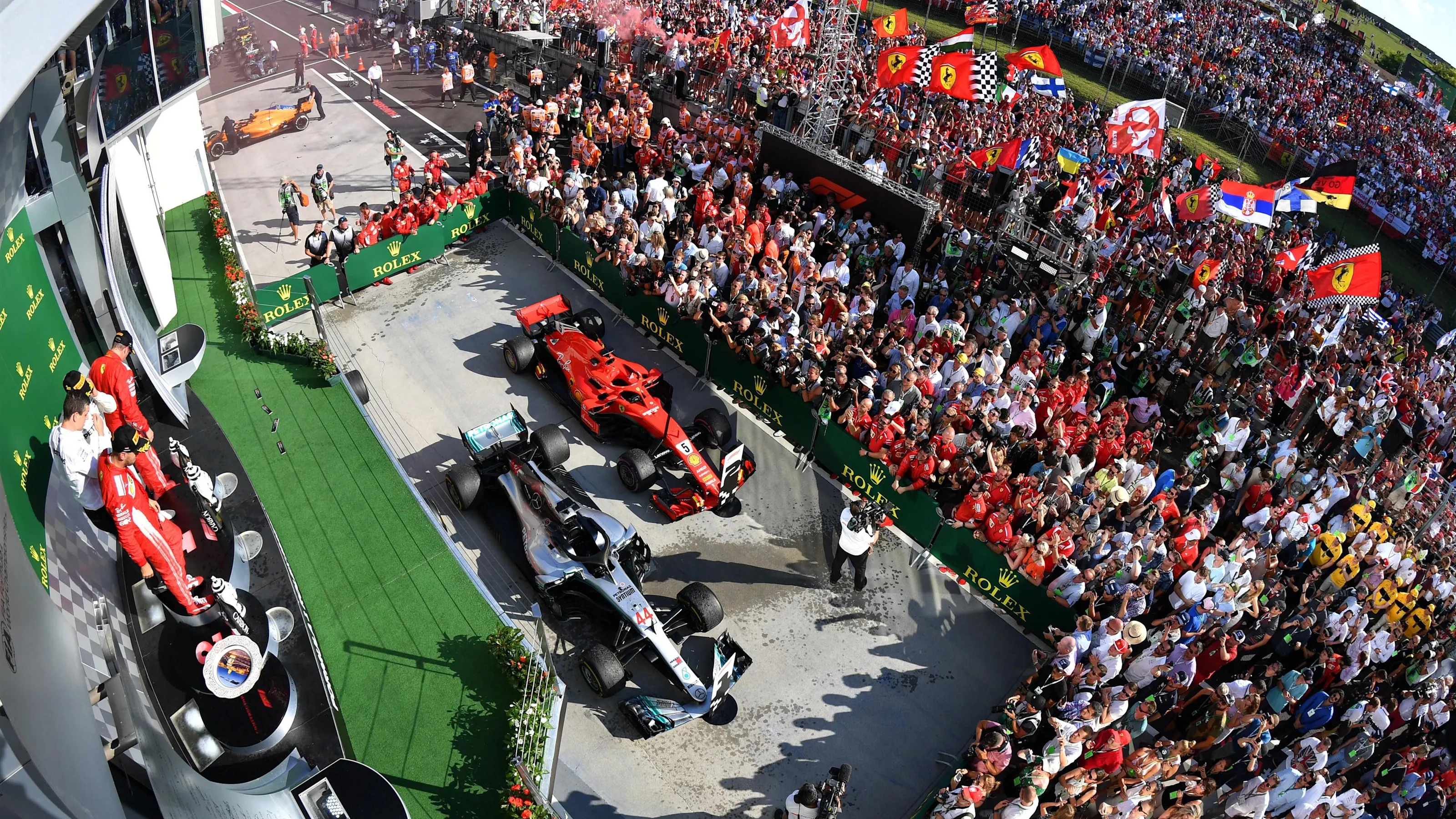 Podium celebrations at Formula One World Championship, Rd12, Hungarian Grand Prix, Race,