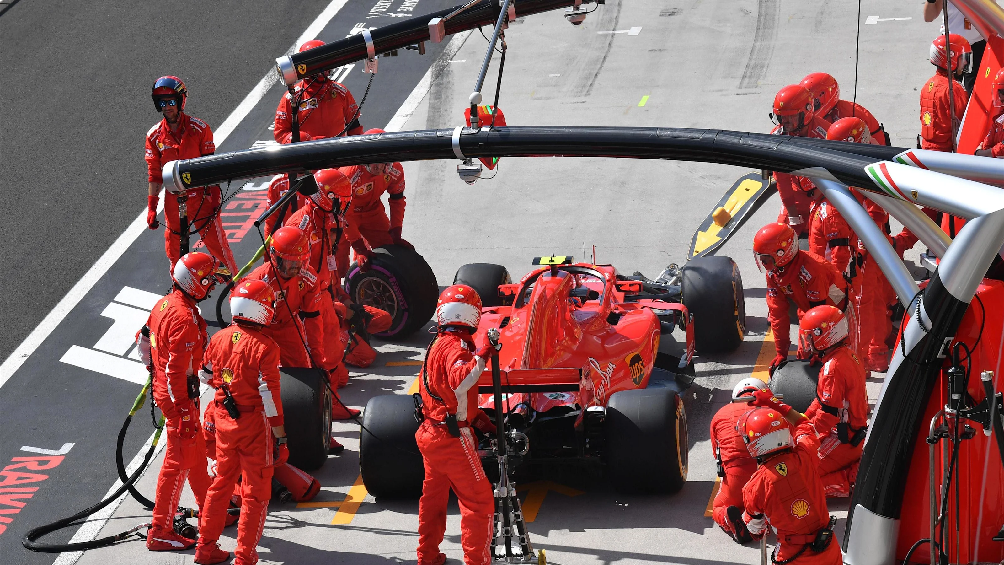 Kimi Raikkonen (FIN) Ferrari SF-71H pit stop at Formula One World Championship, Rd12, Hungarian