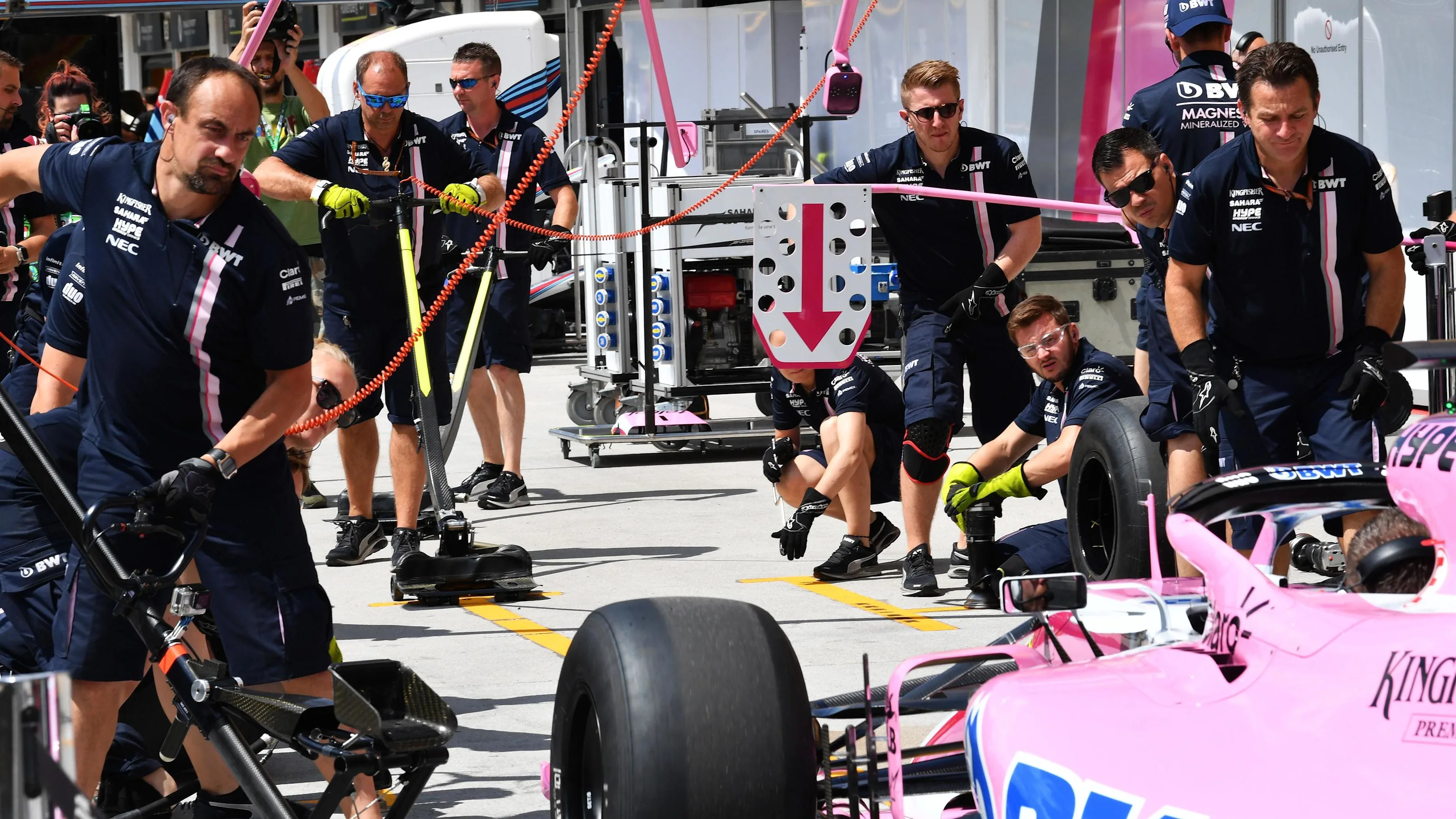 Force India VJM11 practice pit stops at Formula One World Championship, Rd12, Hungarian Grand Prix,