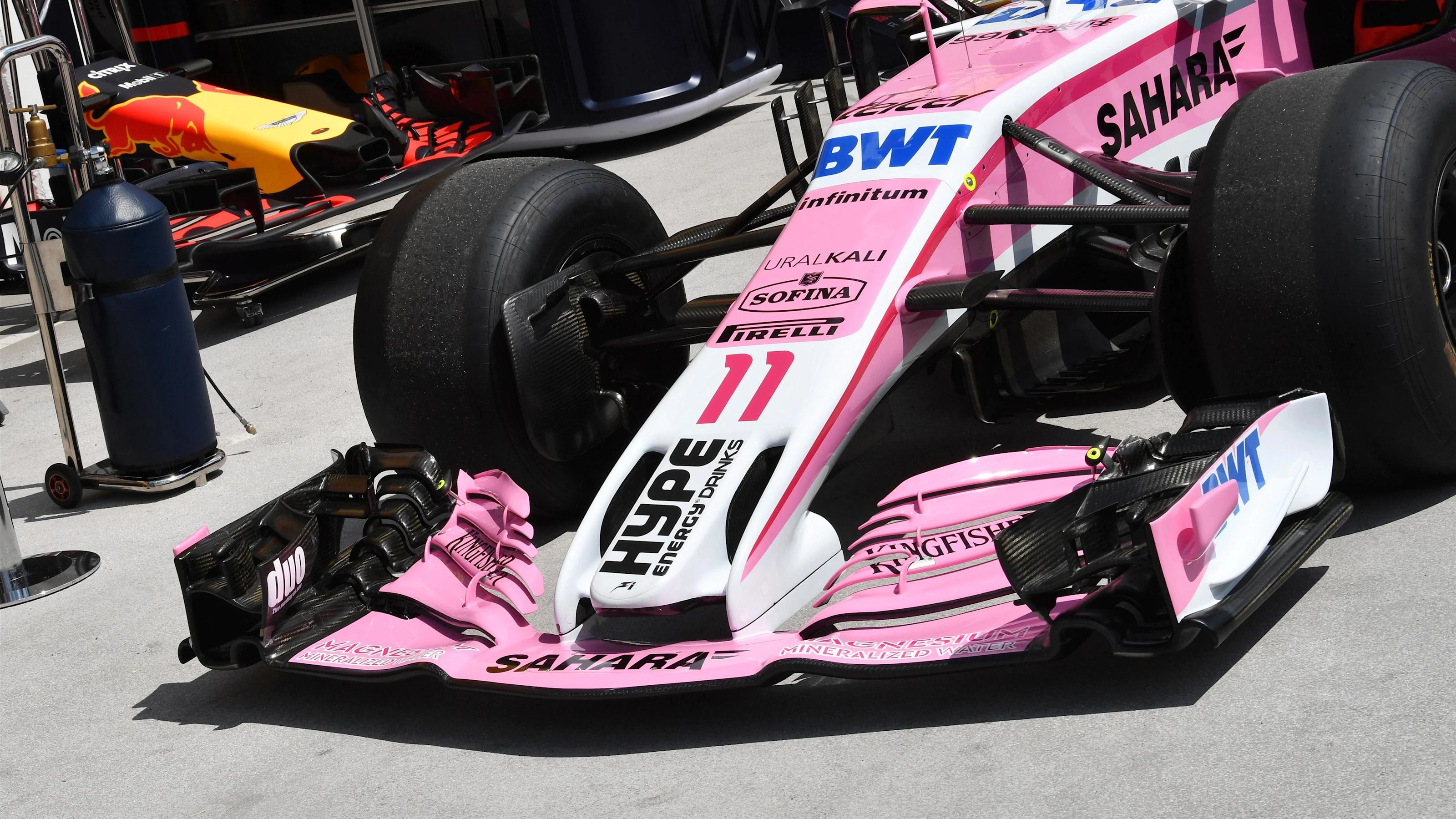 Force India VJM11 nose and front wing at Formula One World Championship, Rd12, Hungarian Grand