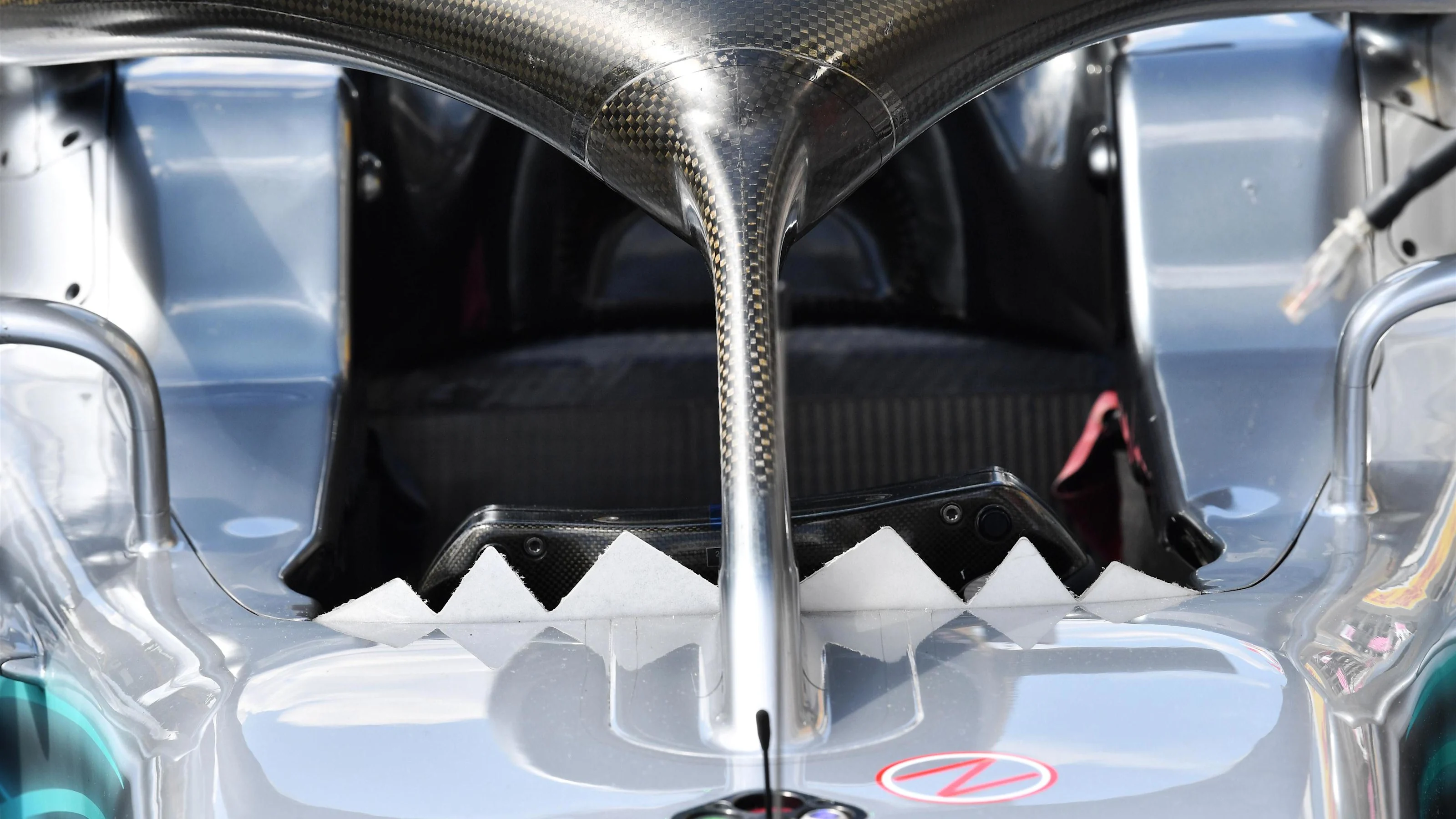 Mercedes-AMG F1 W09 EQ Power+ halo detail at Formula One World Championship, Rd12, Hungarian Grand
